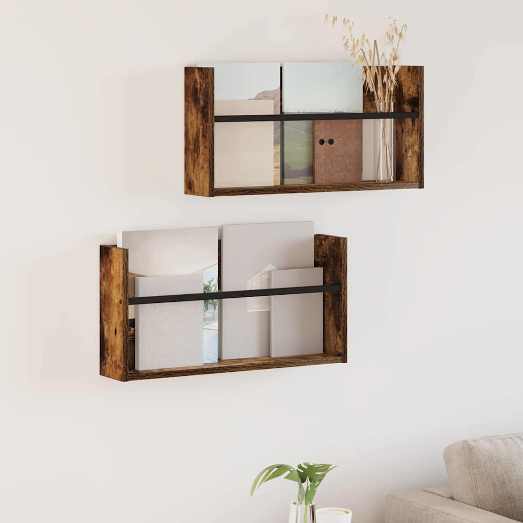 Ράφι Περιοδικών με ράφι 2 pcs Καπνιστό Δρύς 60 x 12 x 30 εκ