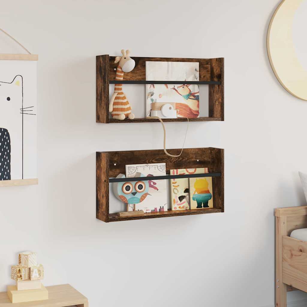 Ράφι Περιοδικών με ράφι 2 pcs Καπνιστό Δρύς 60 x 12 x 30 εκ