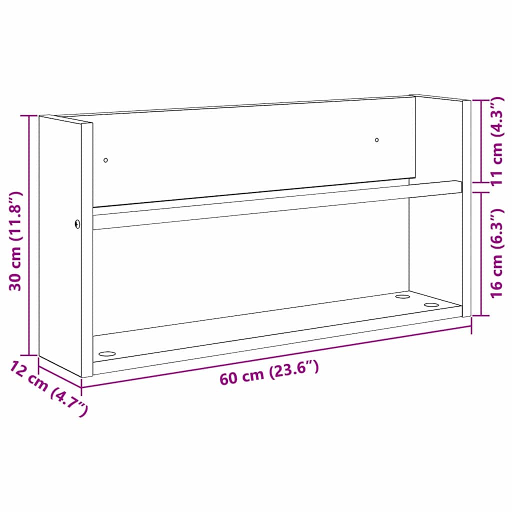 Ράφι Περιοδικών με ράφι 2 pcs Παλιό ξύλο 60 x 12 x 30 εκ