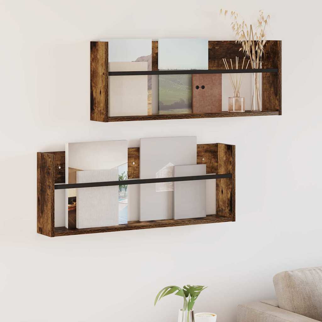 Ράφι Περιοδικών με ράφι 2 pcs Καπνιστό Δρύς 80 x 12 x 30 εκ