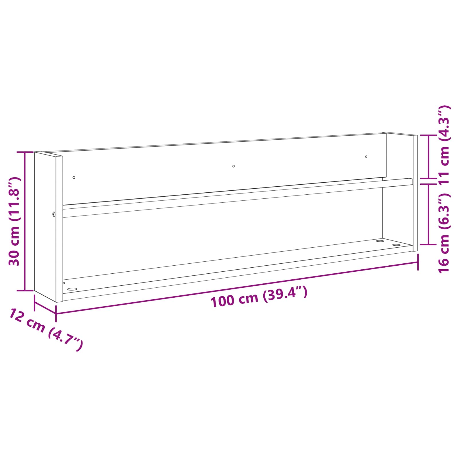 Ράφι Περιοδικών με ράφι 2 pcs Μαύρη Οξυά 100 x 12 x 30 εκ