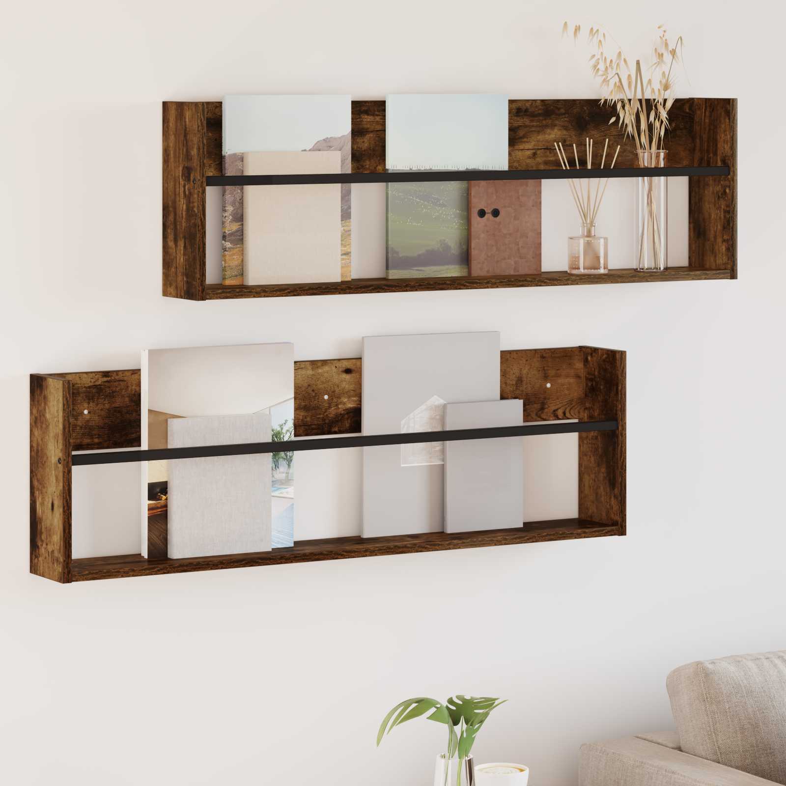 Ράφι Περιοδικών με ράφι 2 pcs Καπνιστό Δρύς 100 x 12 x 30 εκ