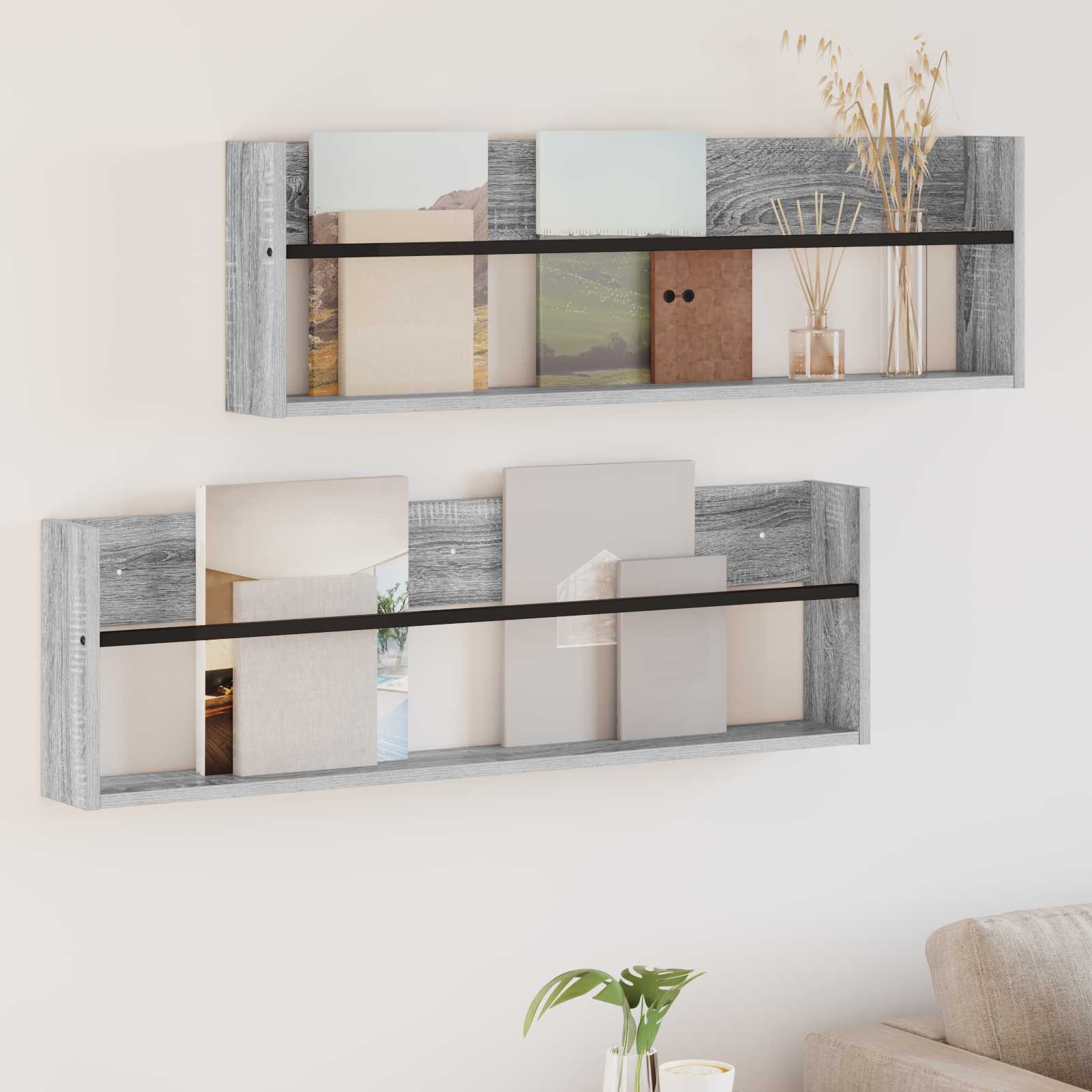 Ράφι Περιοδικών με ράφι 2 pcs Γκρίζο Σονομα 100 x 12 x 30 εκ