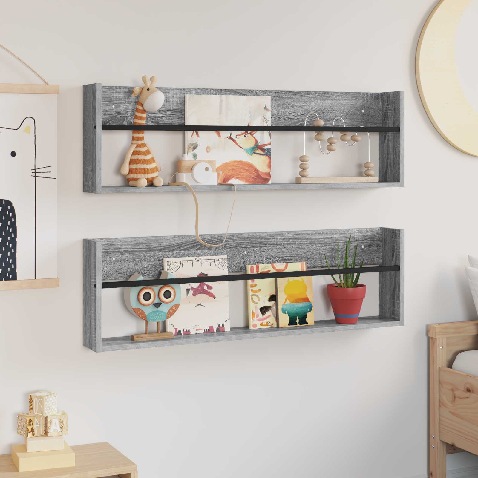 Ράφι Περιοδικών με ράφι 2 pcs Γκρίζο Σονομα 100 x 12 x 30 εκ