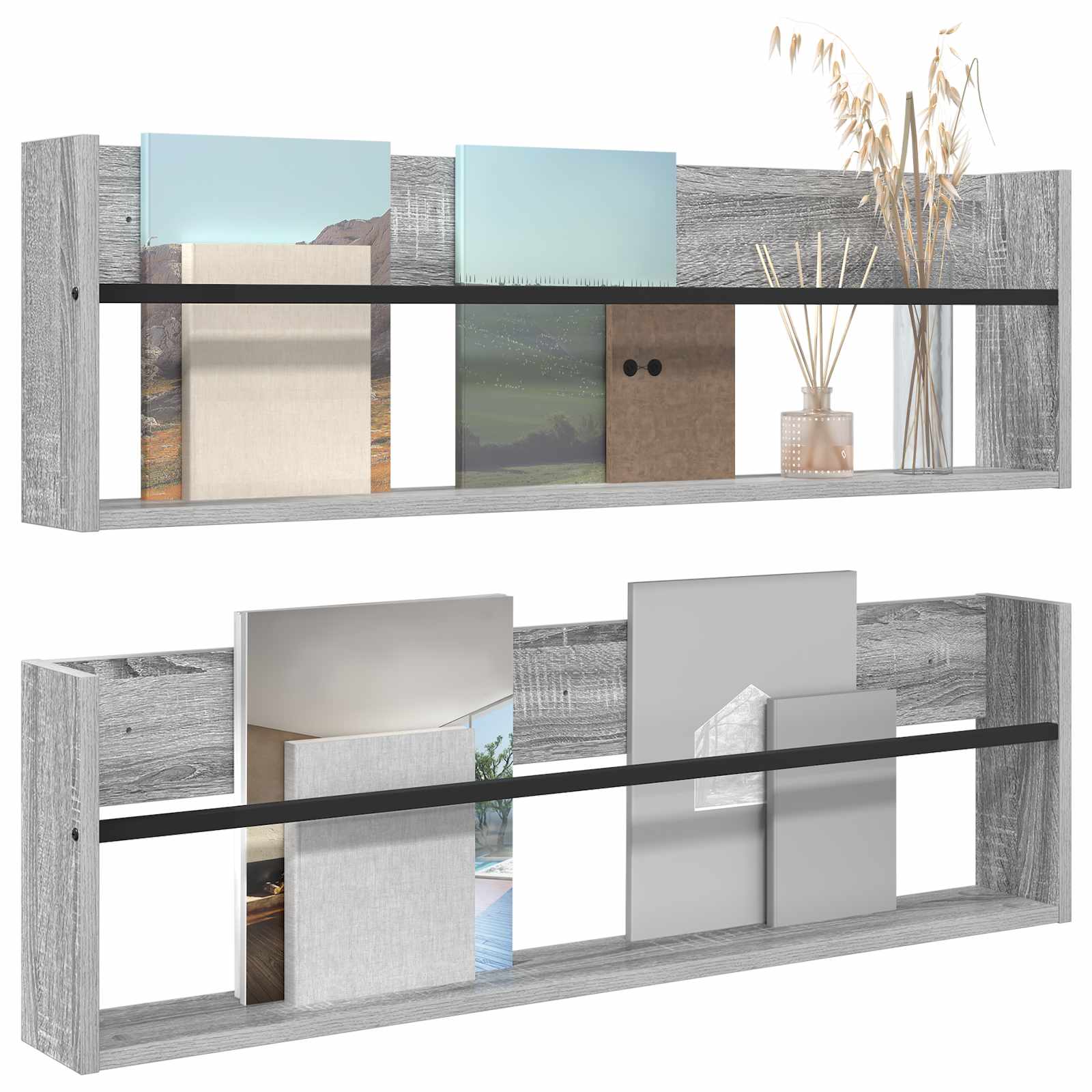 Ράφι Περιοδικών με ράφι 2 pcs Γκρίζο Σονομα 100 x 12 x 30 εκ