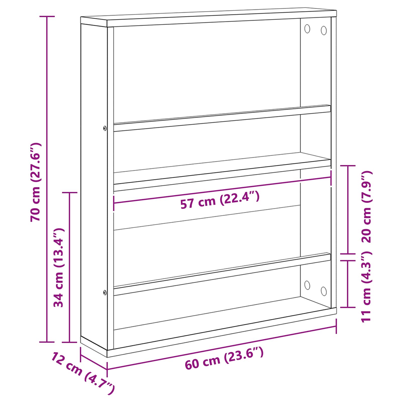 Ράφι Περιοδικών με ράφι 2 pcs Μαύρη Οξυά 60 x 12 x 70 εκ