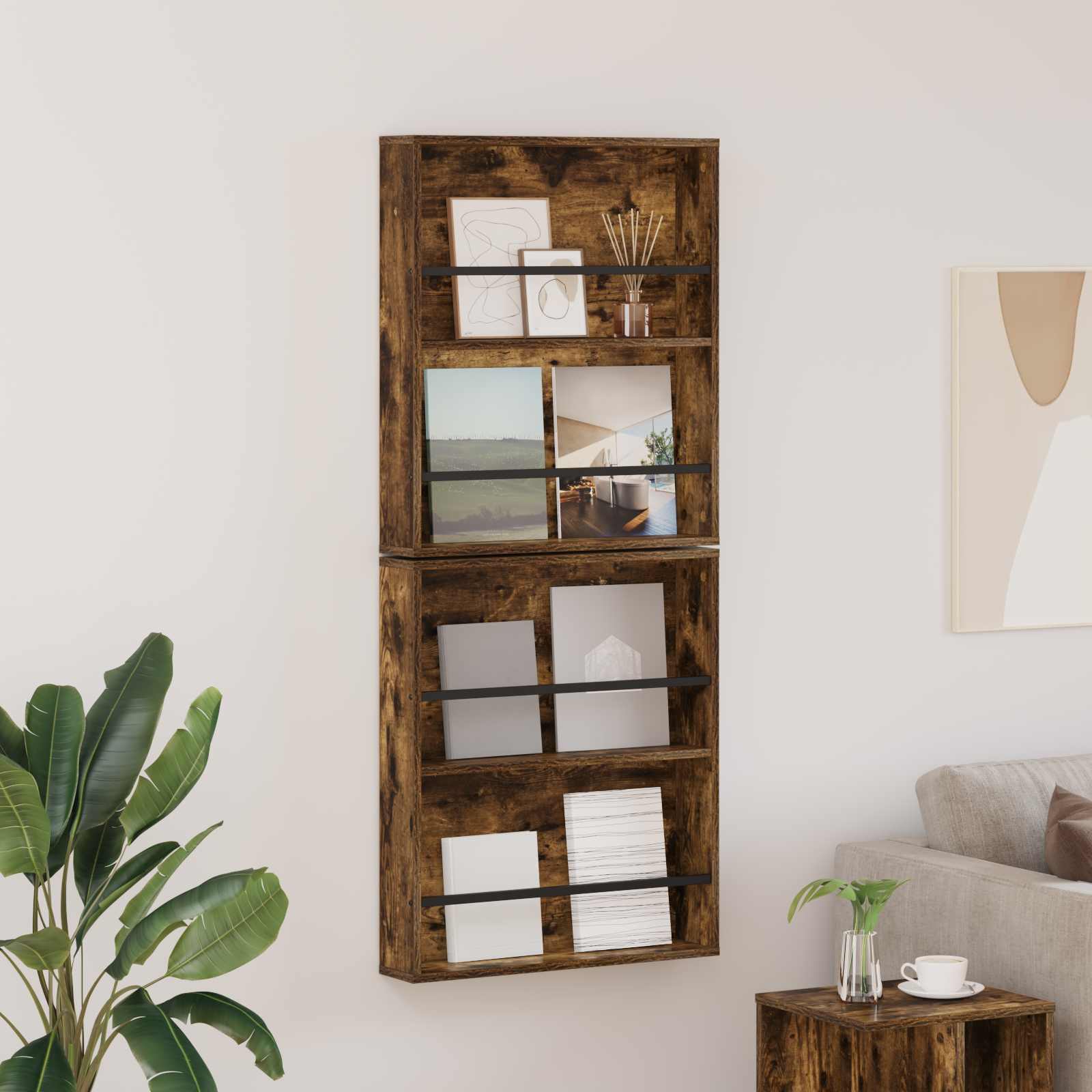 Ράφι Περιοδικών με ράφι 2 pcs Καπνιστό Δρύς 60 x 12 x 70 εκ