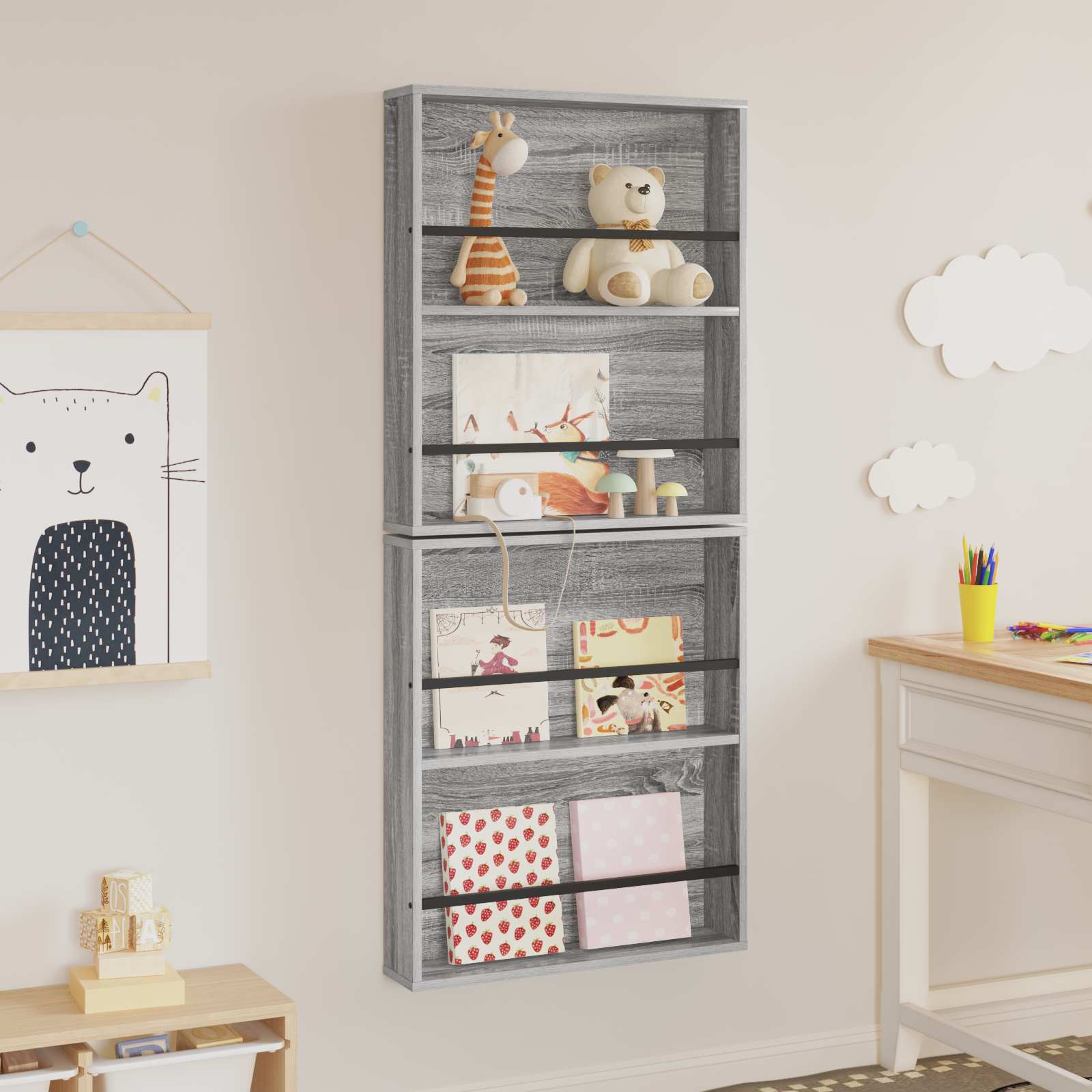 Ράφι Περιοδικών με ράφι 2 pcs Γκρίζο Σονομα 60 x 12 x 70 εκ
