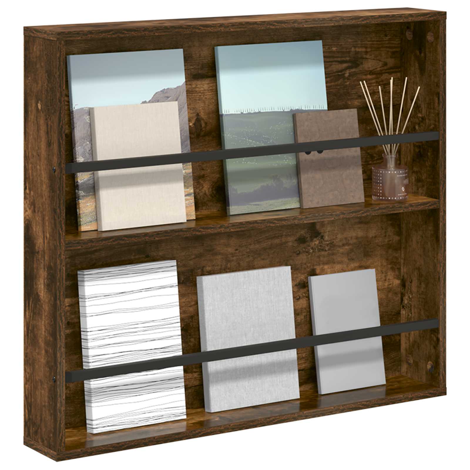 Ράφι Περιοδικών με ράφι Επιτοίχιο Καπνιστό Δρύς 80 x 12 x 70 εκ