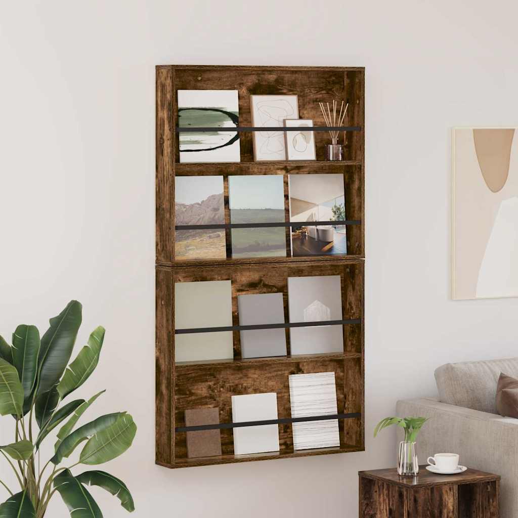Ράφι Περιοδικών με ράφι 2 pcs Καπνιστό Δρύς 80 x 12 x 70 εκ - Pakobazaar