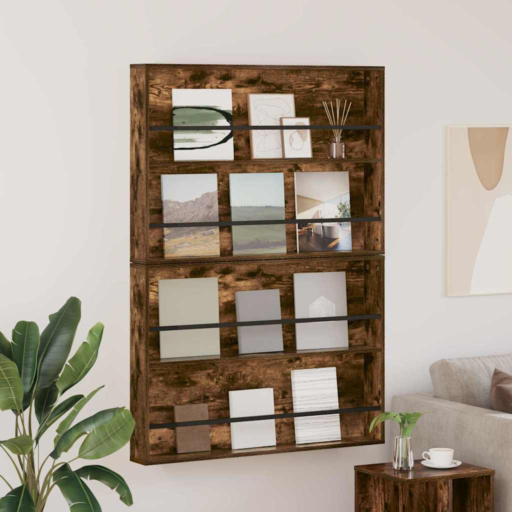 Ράφι Περιοδικών με ράφι 2 pcs Καπνιστό Δρύς 100 x 12 x 70 εκ