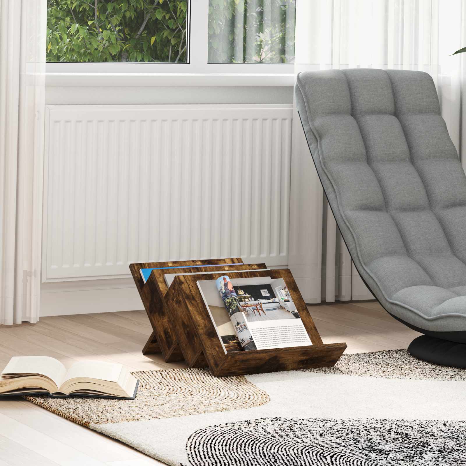 Ράφι Περιοδικών με ράφι Καπνιστό Δρύς 53 x 40 x 28,5 εκ