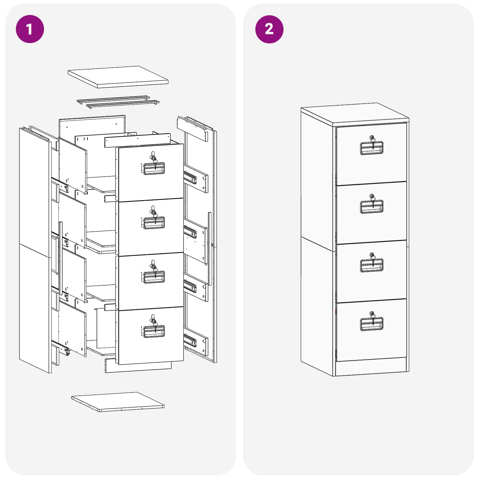 Ντουλάπα Αρχείων με συρτάρι 2 pcs Μαύρο 44 x 50 x 106.5 εκ