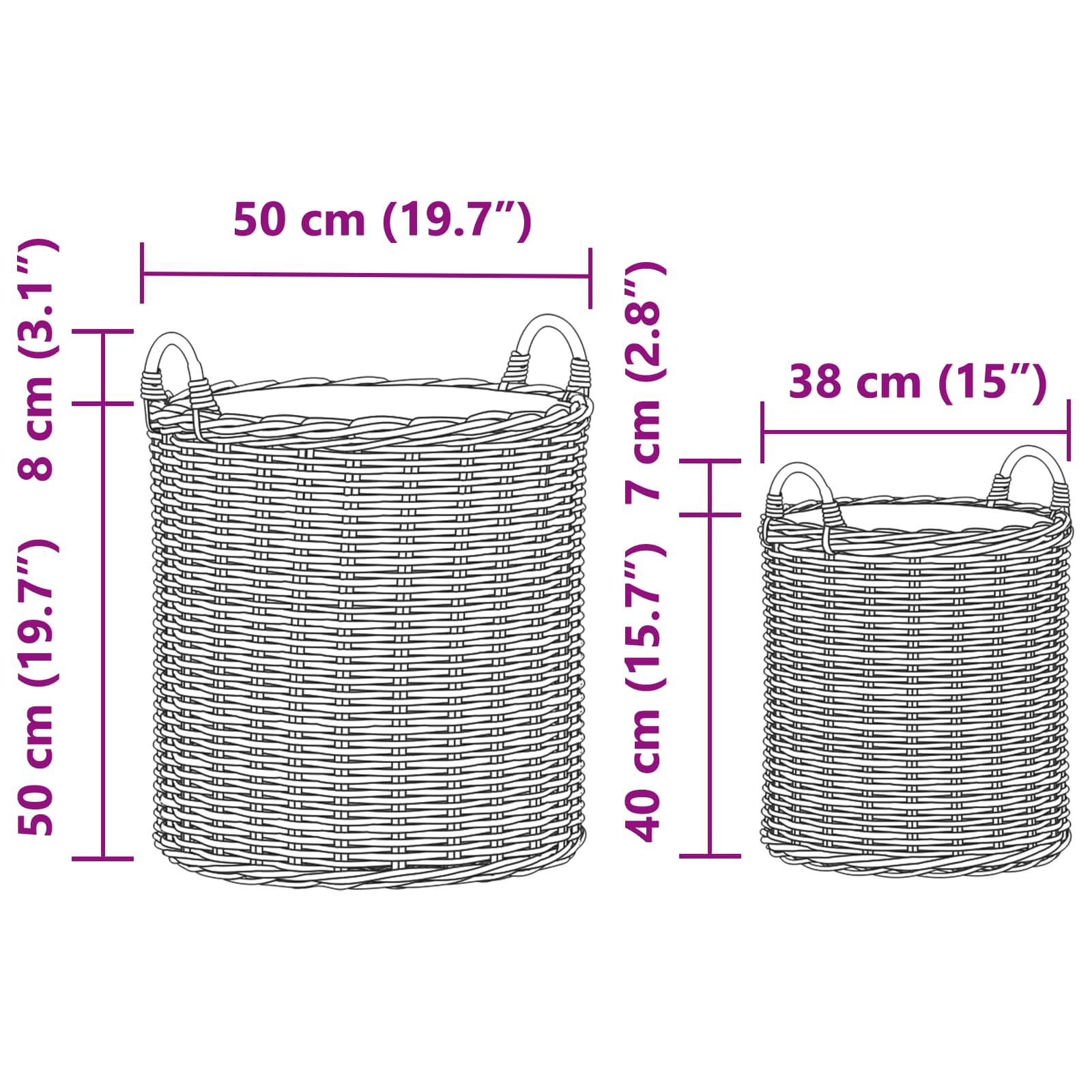 Καλάθι Φυτών με αποθήκευση 2 pcs Γκρι Λάκακ Ράττανα - Pakobazaar
