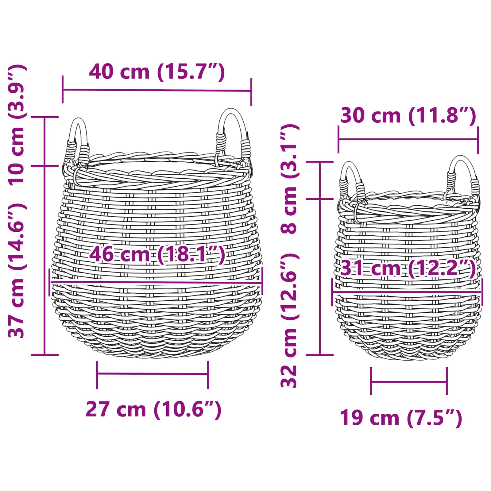 Καλάθι Φυτών με αποθήκευση 2 pcs Γκρι Ράτταν Λατσάκ