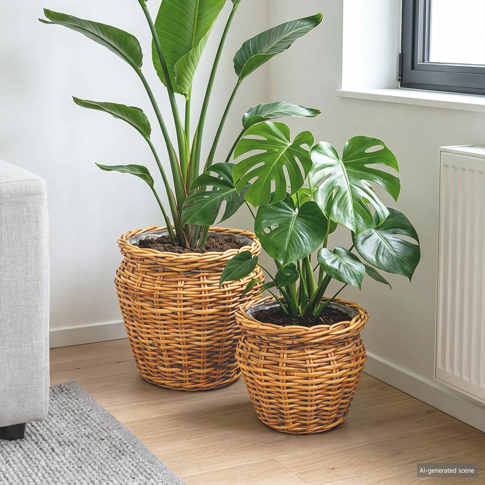 Καλάθι φυτών με αποθήκευση 2 pcs Καφέ Ρατάν Lacak