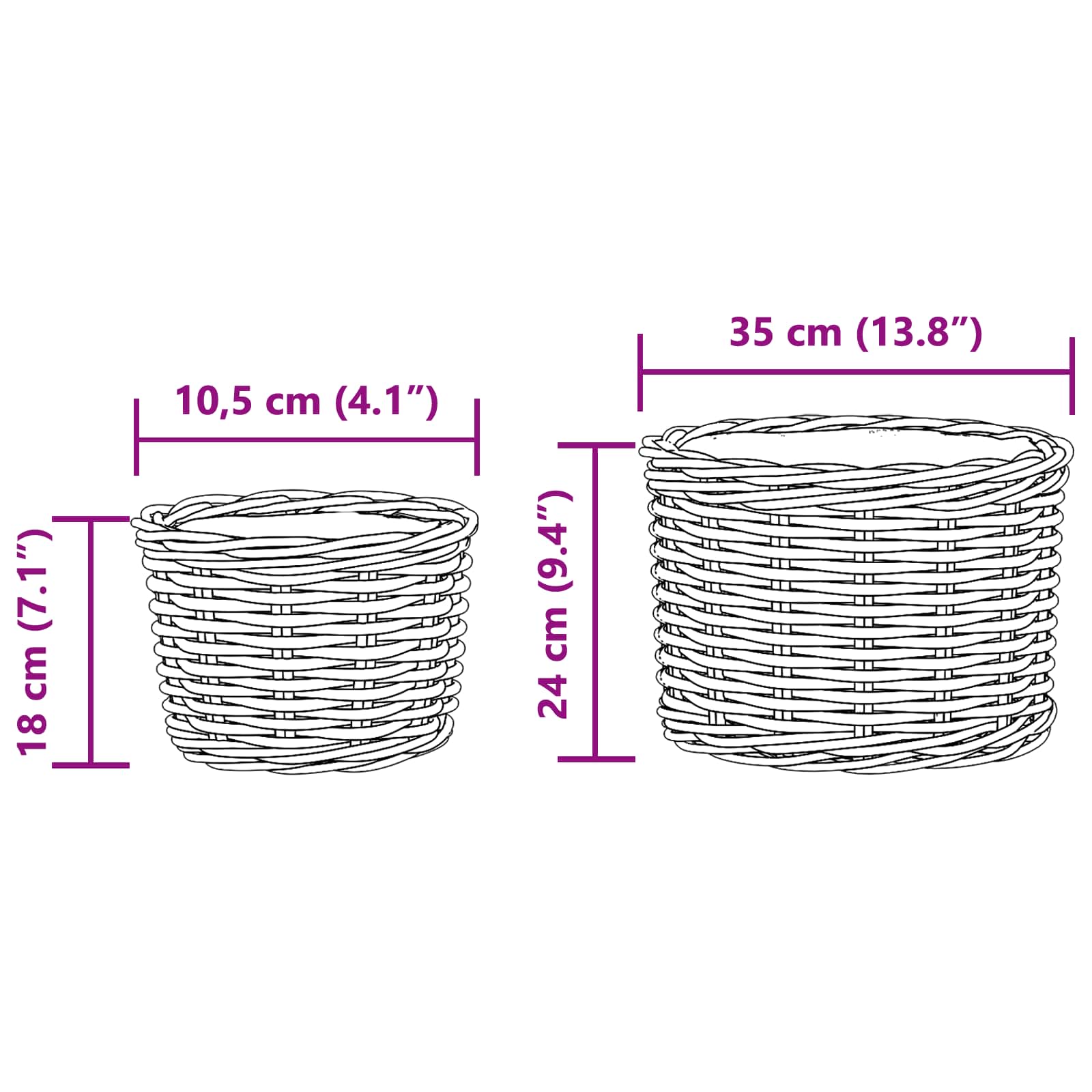 Καλάθι Γλάστρας με αποθήκευση 2 pcs Καφέ Ρατάν Κούμπου
