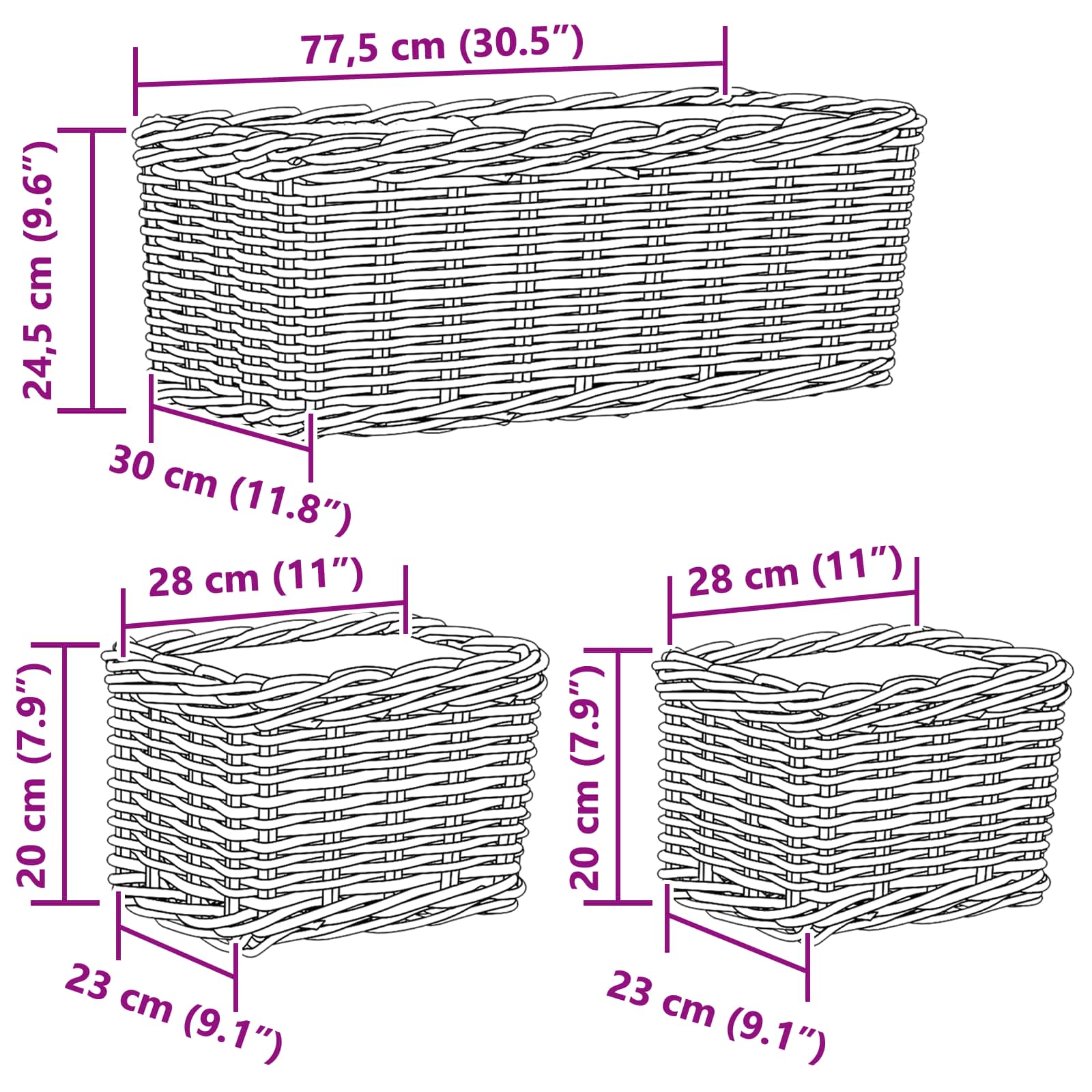 Καλάθι Γλάστρας με αποθήκευση 3 pcs Καφέ Ρατάν Κούμπου