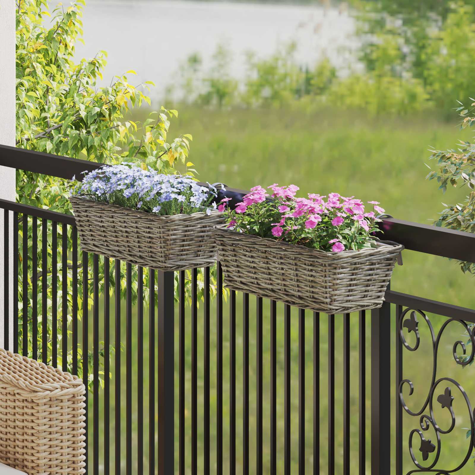 Κρεμαστό Καλάθι Γλάστρας 2 pcs Γκρι 48 x 22 x 15 εκ.