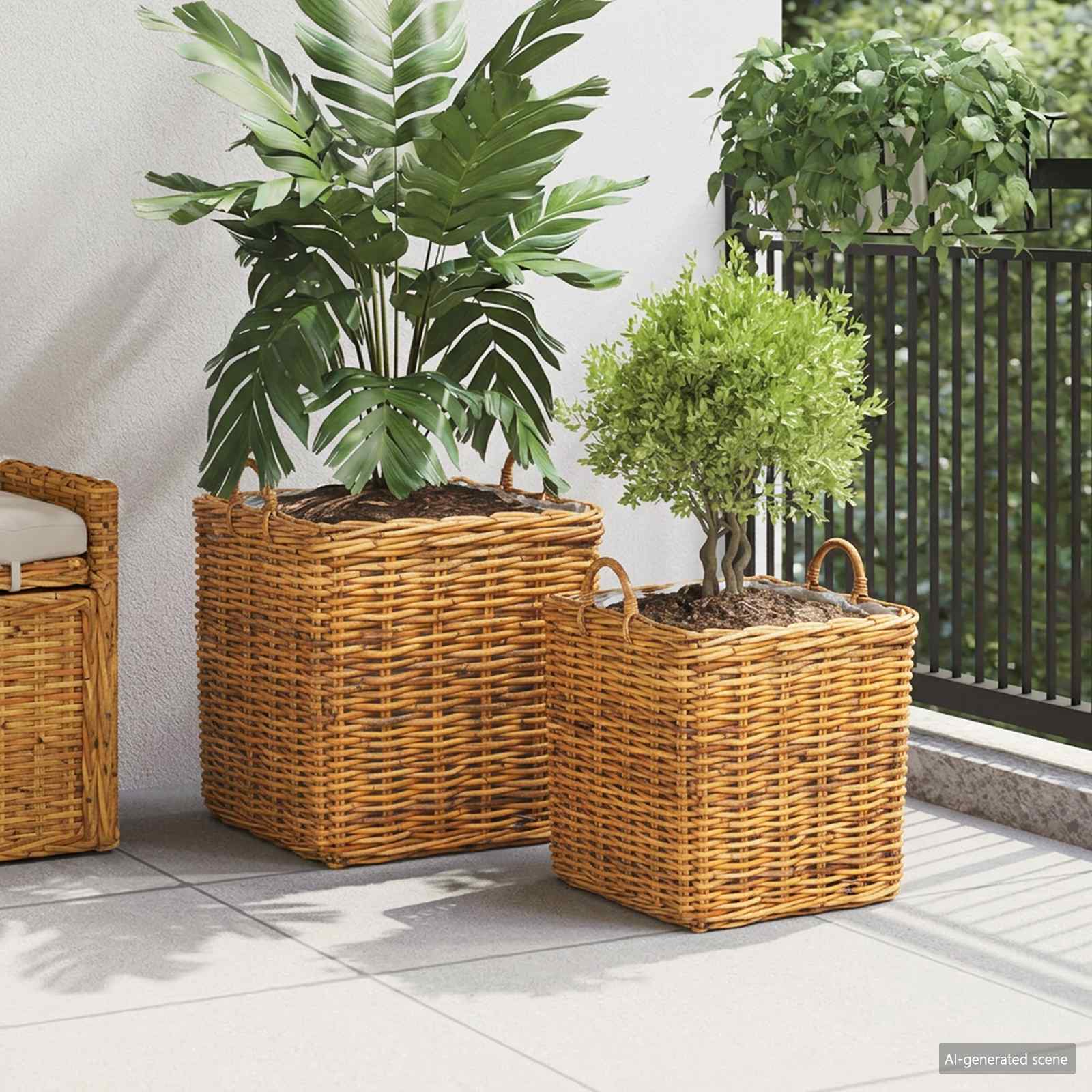 Καλάθι Για Φυτά με αποθήκευση 2 pcs Καφέ Ράτταν Λατσάκ