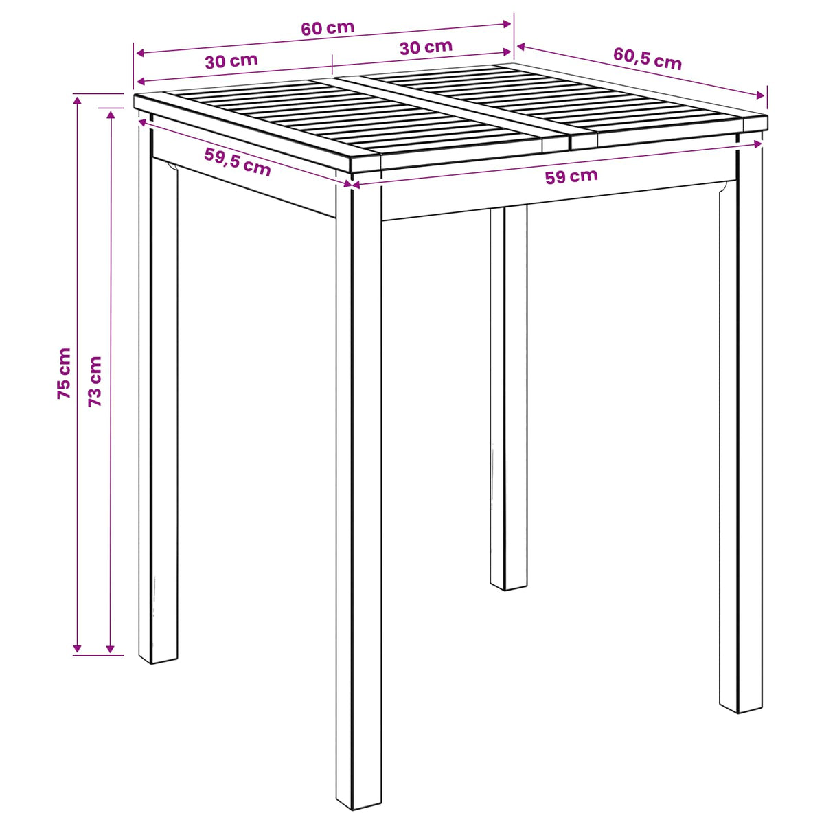 Τραπέζι δείπνου κήπου Φυσικό 60 x 60,5 x 75 εκ - Pakobazaar