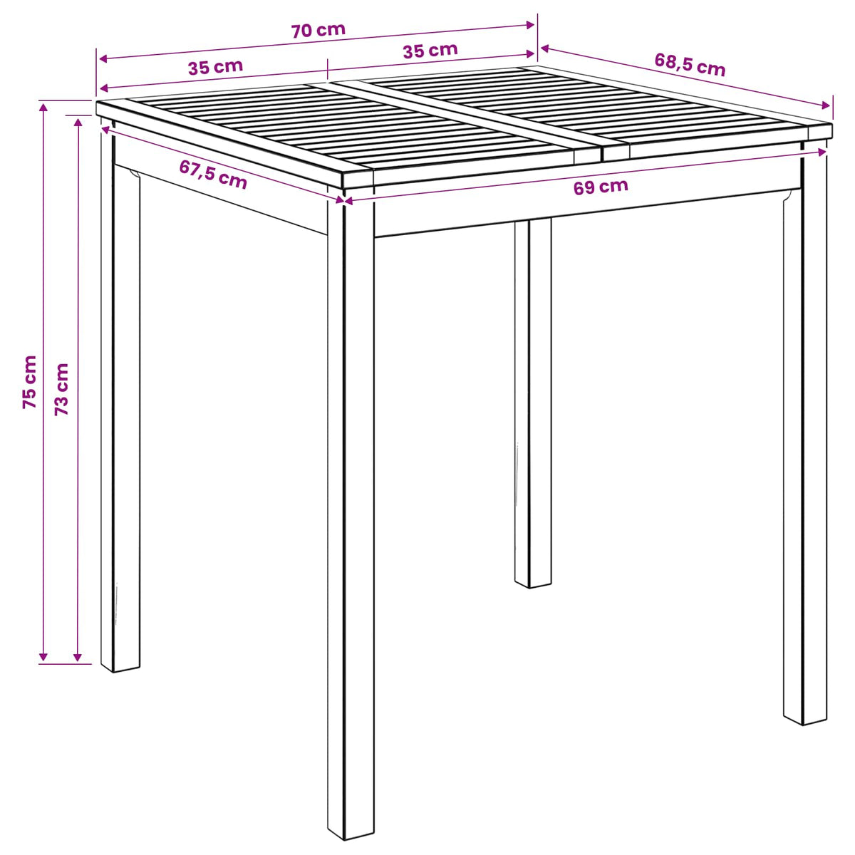 Τραπέζι δείπνου κήπου Φυσικό 70 x 68,5 x 75 εκ - Pakobazaar
