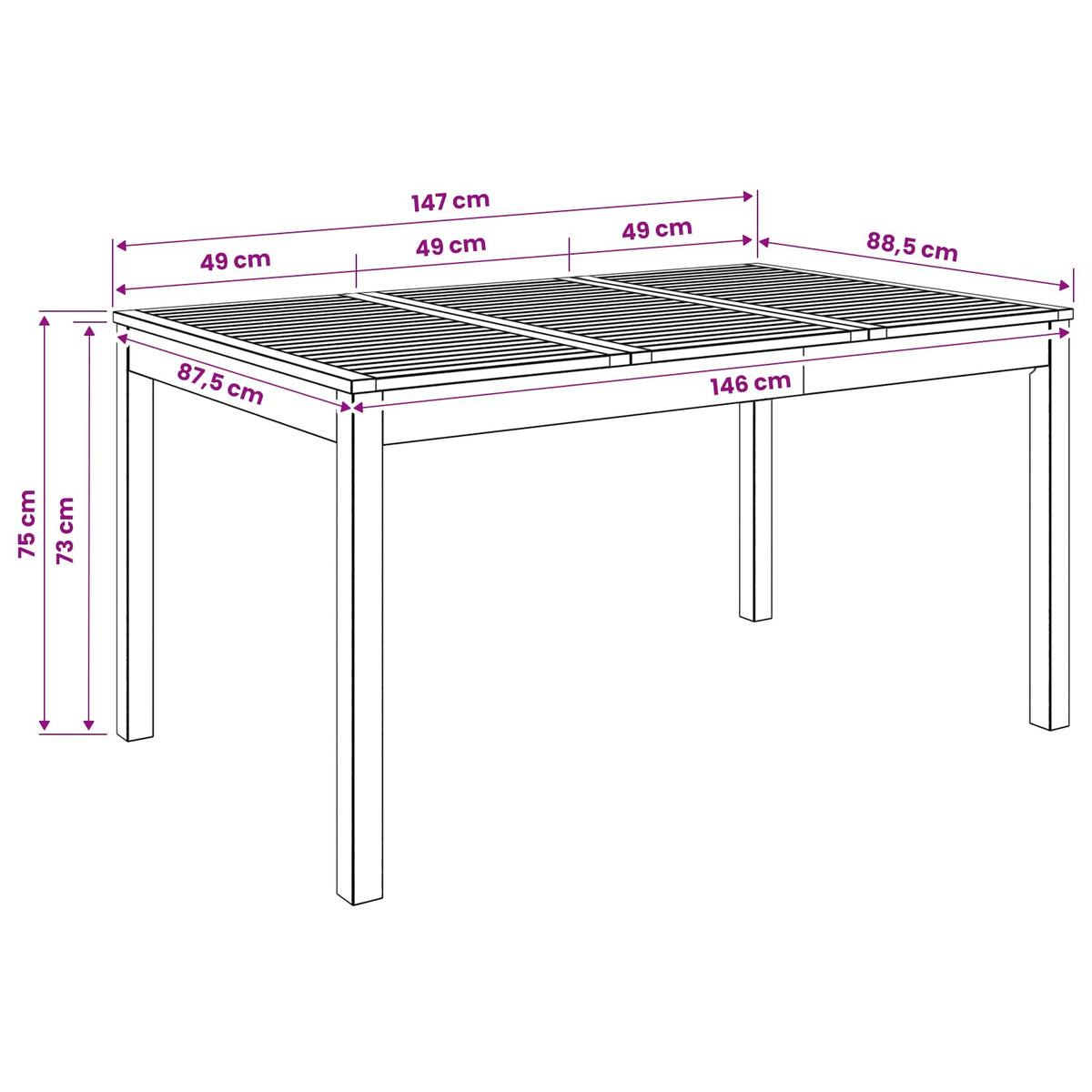 Τραπέζι δείπνου κήπου Φυσικό 147 x 88,5 x 75 εκ