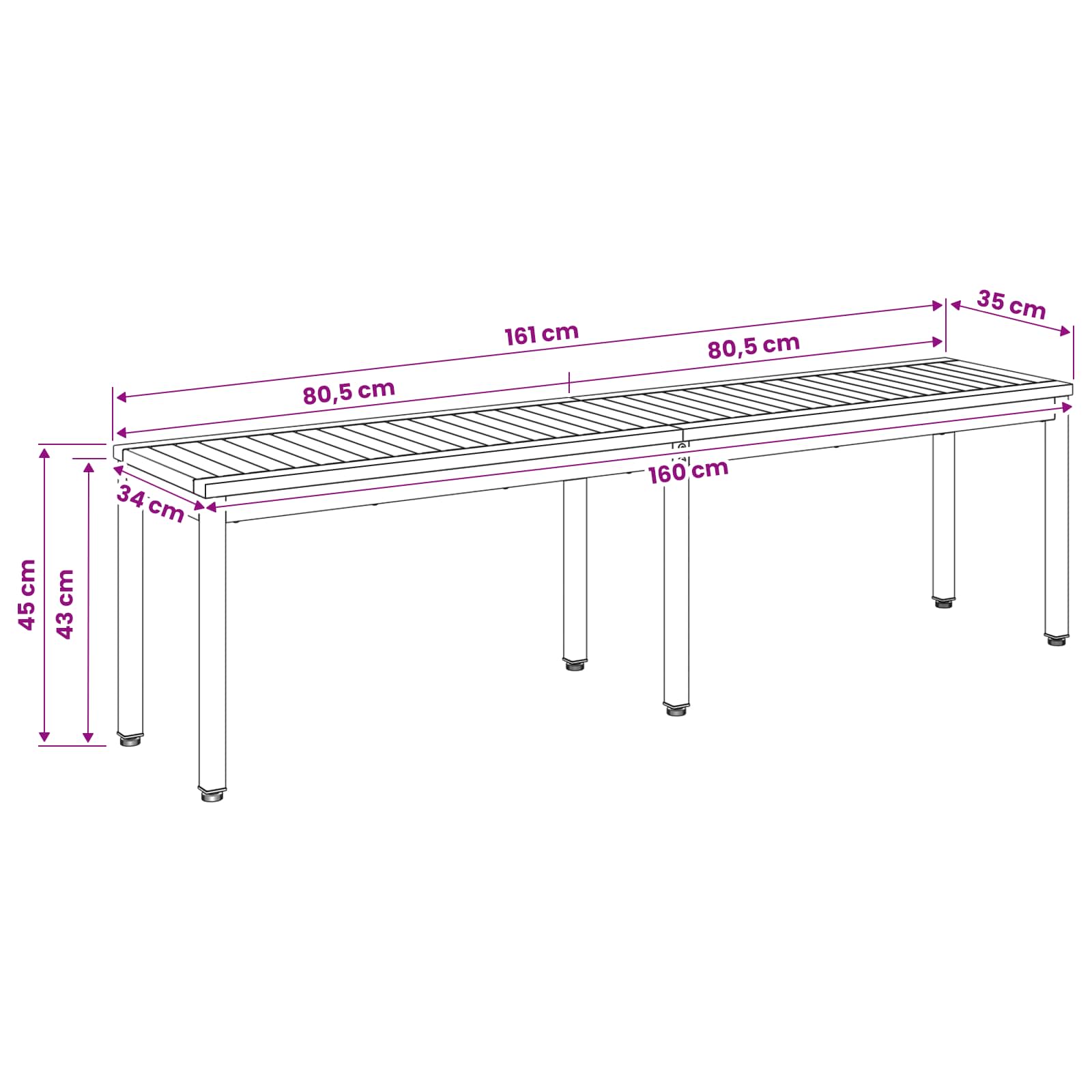 Παγκάκι κήπου 161 x 35 x 45 εκ Στερεό Ξύλο Ακακίας Ορθογώνιος - Pakobazaar