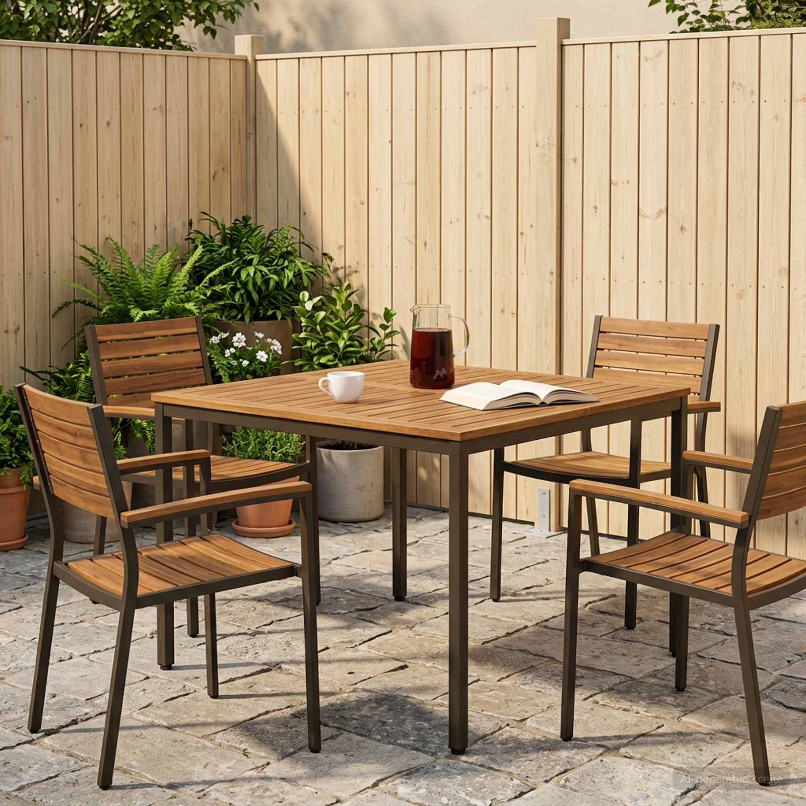 Τραπέζι δείπνου κήπου Φυσικό και Καφέ 110 x 108,5 x 75 εκ