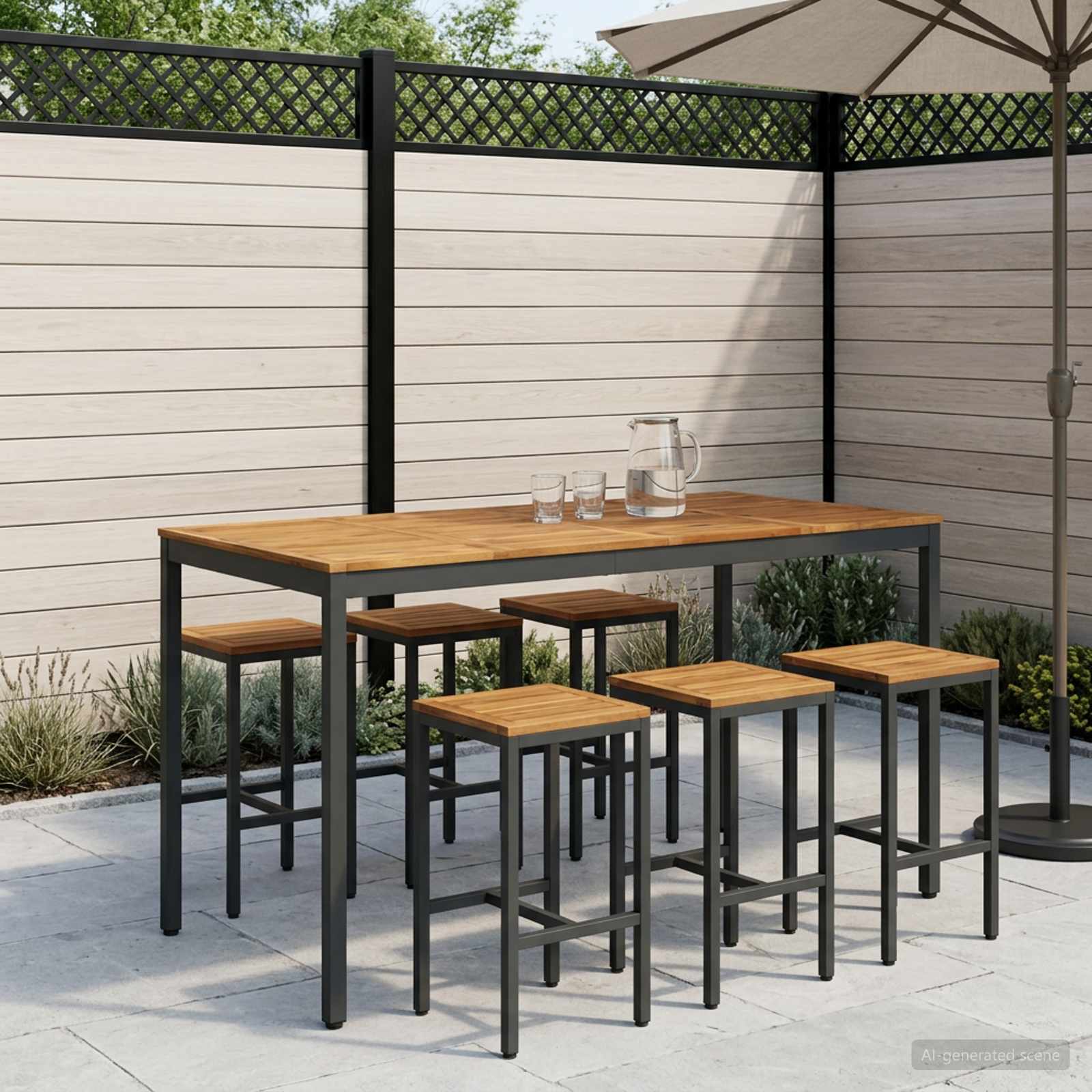 Τραπέζι μπαρ κήπου Φυσικό και Μαύρο 180 x 88,5 x 105 εκ