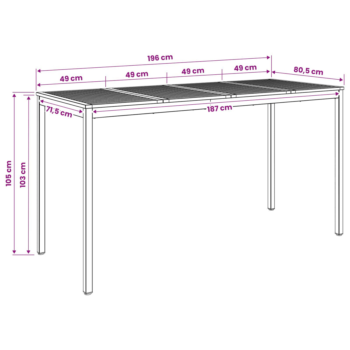 Τραπέζι μπαρ κήπου Φυσικό και Λευκό 196 x 80,5 x 105 εκ