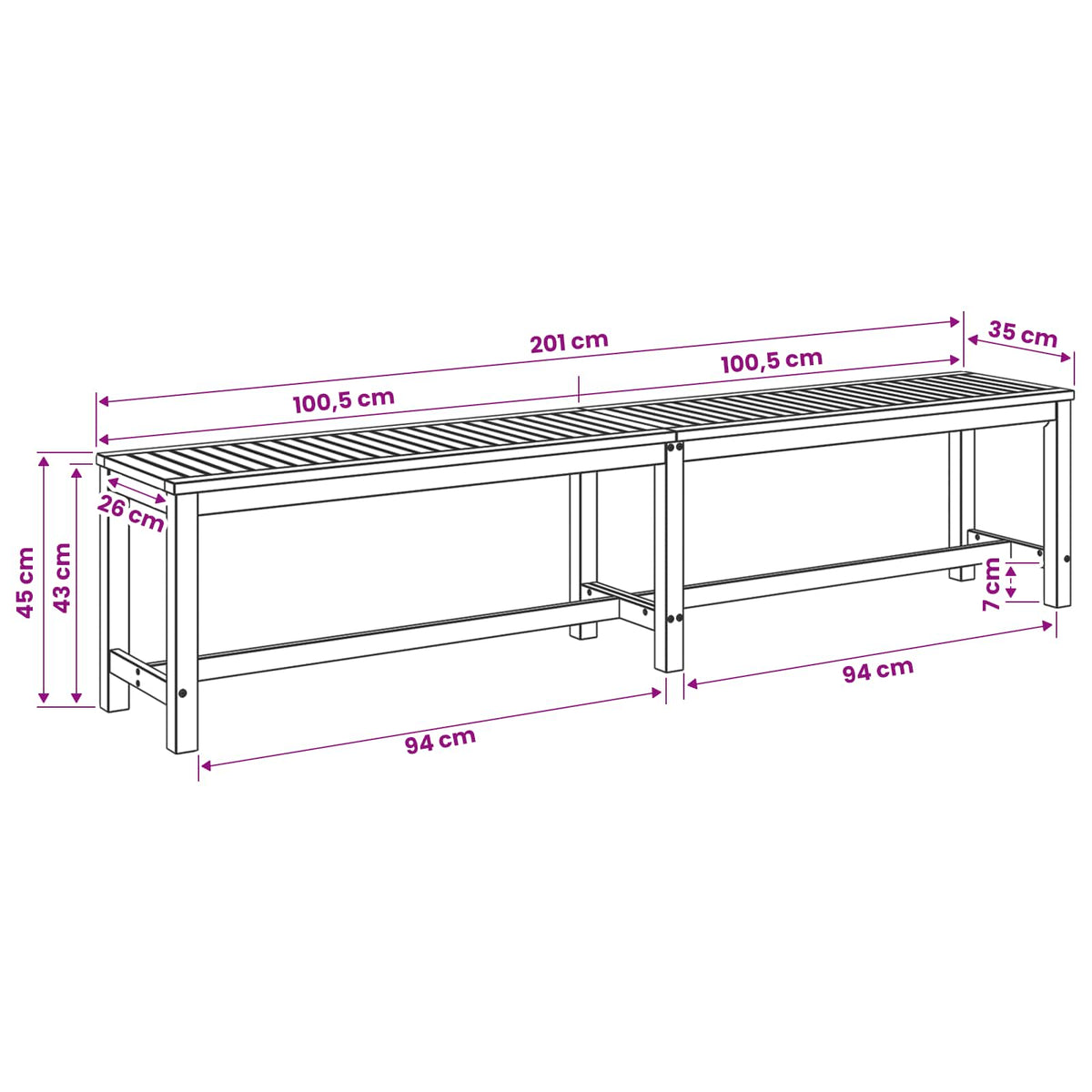 Παγκάκι κήπου LAREN 201 x 35 x 45 εκ. Στερεό Ξύλο Ακακίας - Pakobazaar