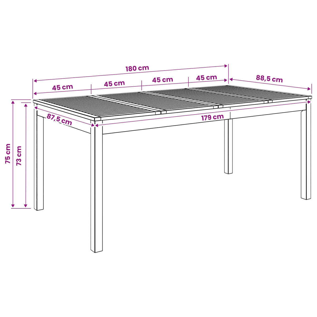 Τραπέζι δείπνου κήπου Λευκό 180 x 88,5 x 75 εκ - Pakobazaar