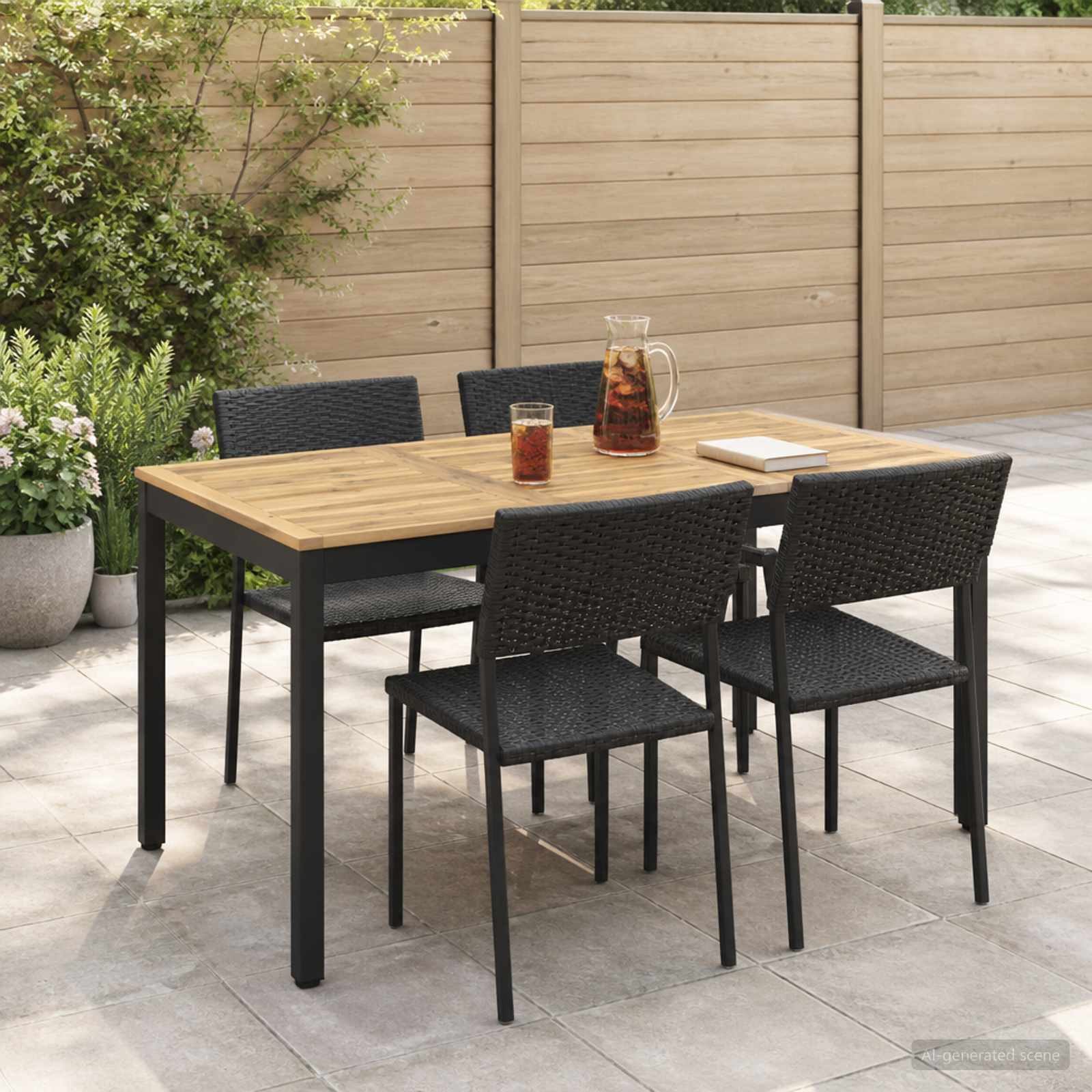 Τραπέζι δείπνου κήπου Λευκό και Μαύρο 141 x 80,5 x 75 εκ