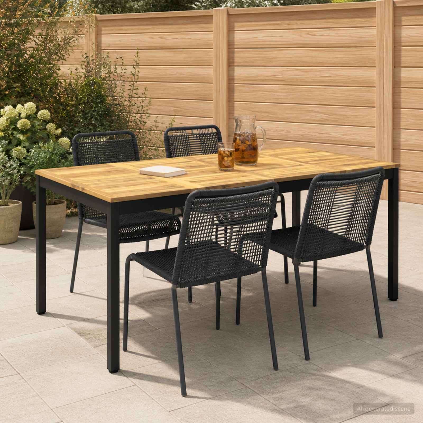 Τραπέζι δείπνου κήπου Λευκό και Μαύρο 180 x 88,5 x 75 εκ