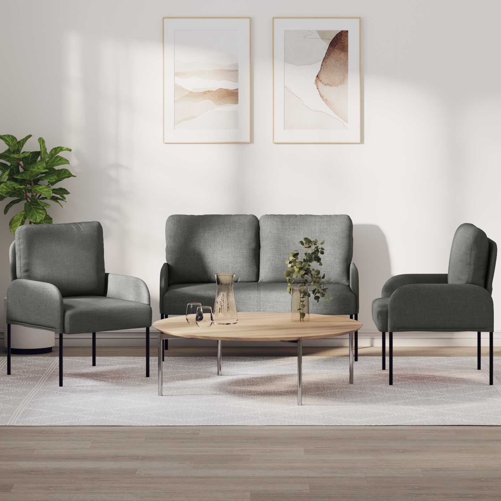 Σετ Καναπέ 3 pcs Σκούρο Γκρι 115 x 56 x 80 εκ Κόντρα πλακέ - Pakobazaar