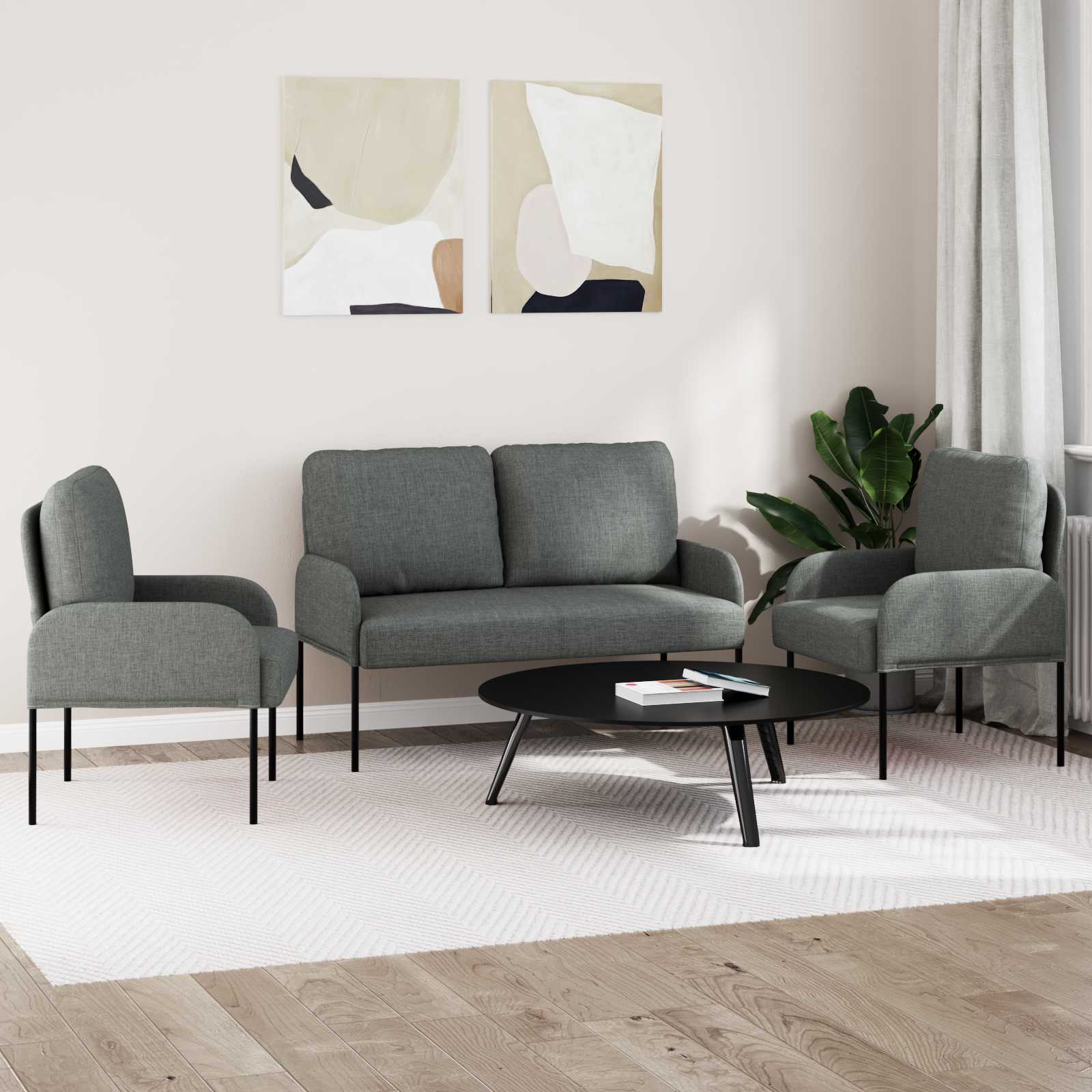 Σετ Καναπέ 3 pcs Σκούρο Γκρι 115 x 56 x 80 εκ Κόντρα πλακέ - Pakobazaar