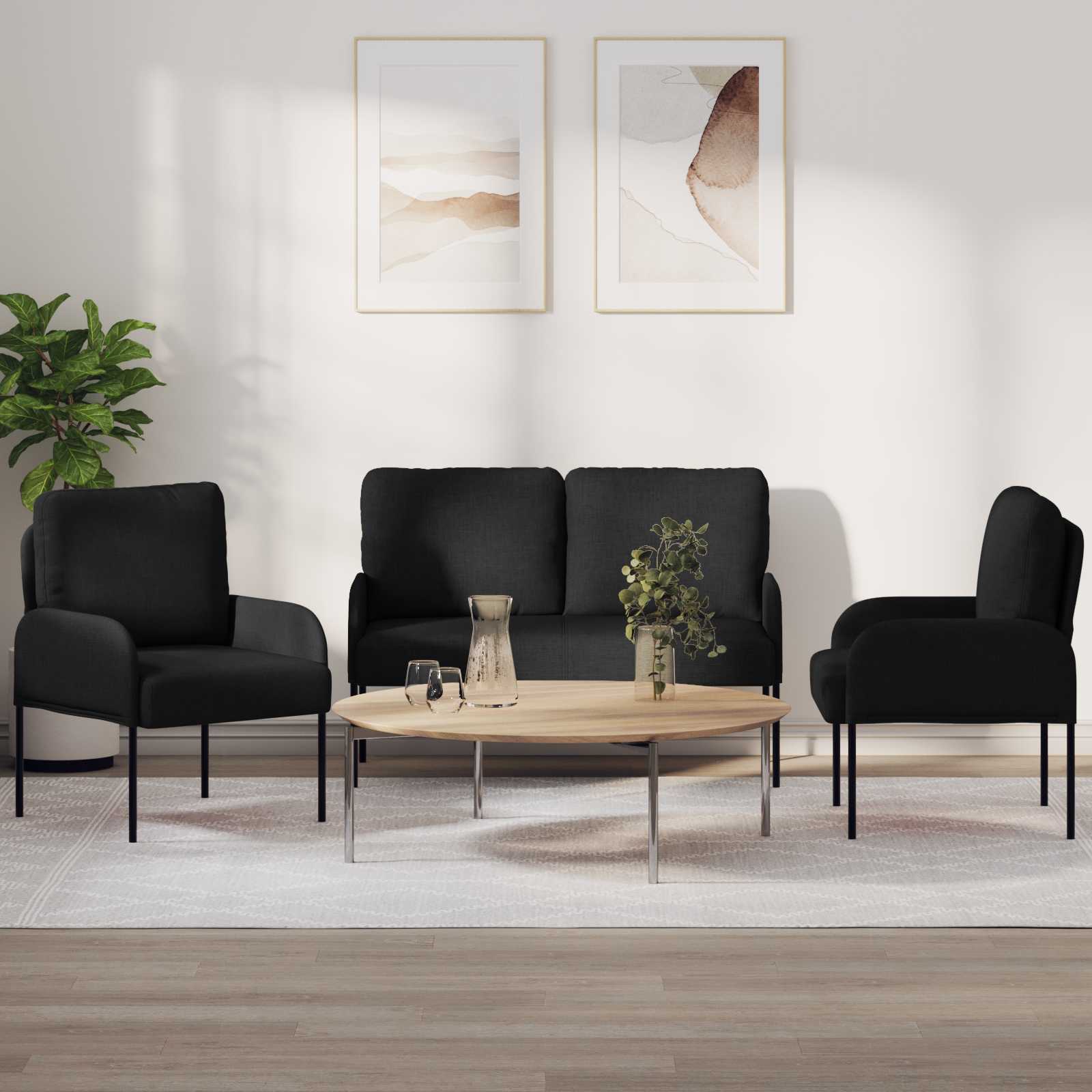 Σετ Καναπέ 3 pcs Μαύρο 115 x 56 x 80 εκ Κόντρα πλακέ - Pakobazaar