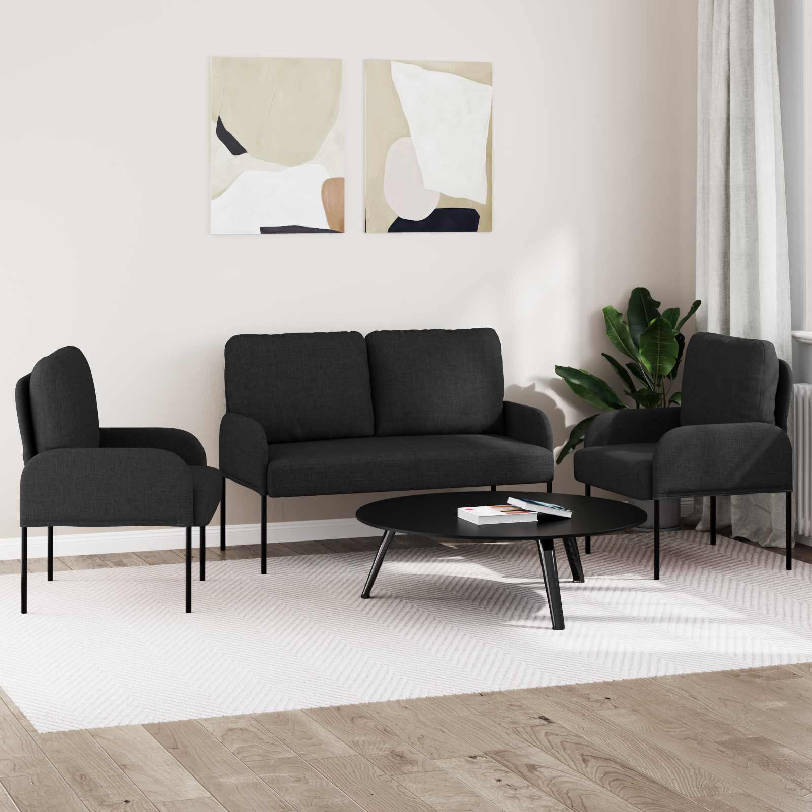 Σετ Καναπέ 3 pcs Μαύρο 115 x 56 x 80 εκ Κόντρα πλακέ - Pakobazaar