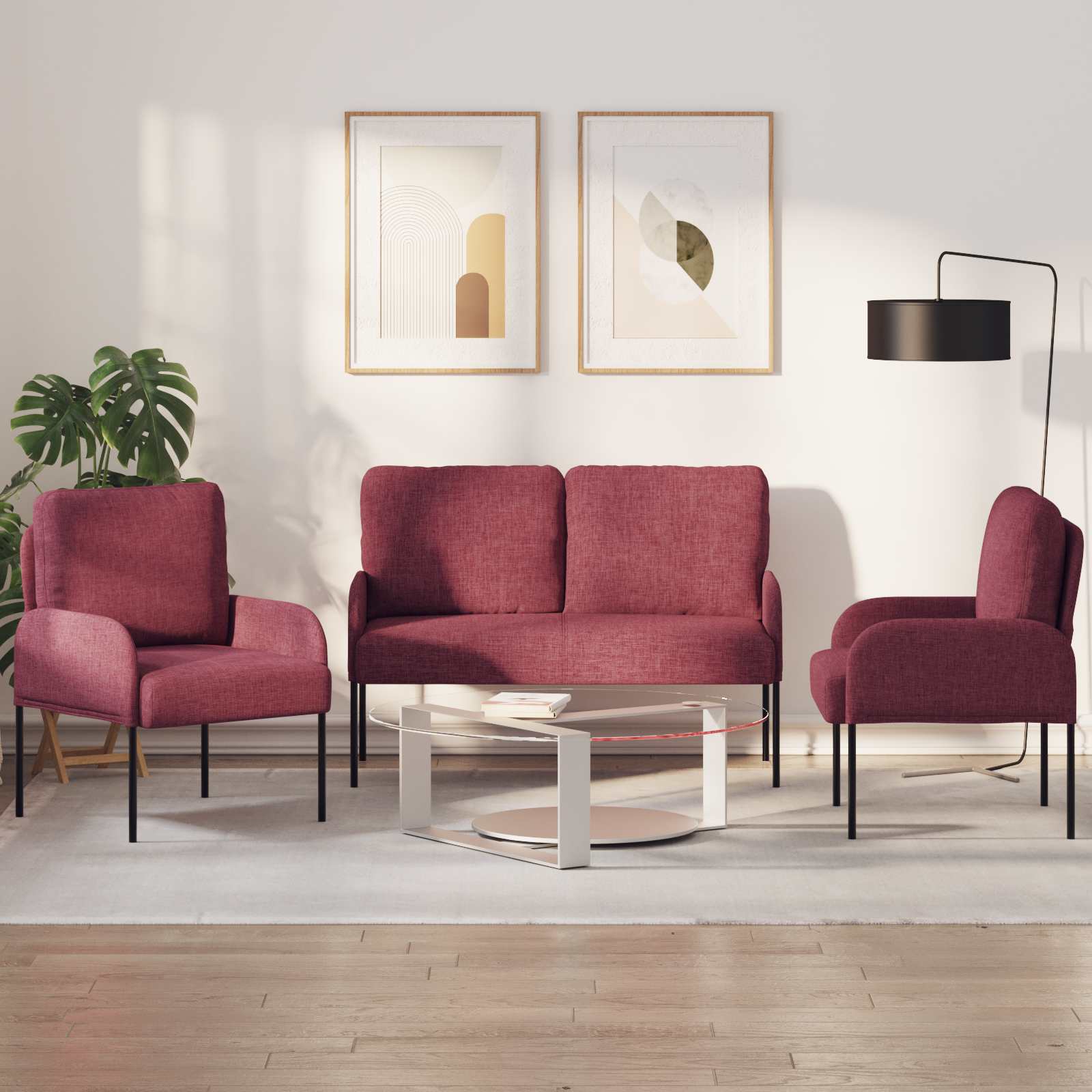 Σετ Καναπέ 3 pcs Κόκκινο 115 x 56 x 80 εκ Κόντρα πλακέ - Pakobazaar