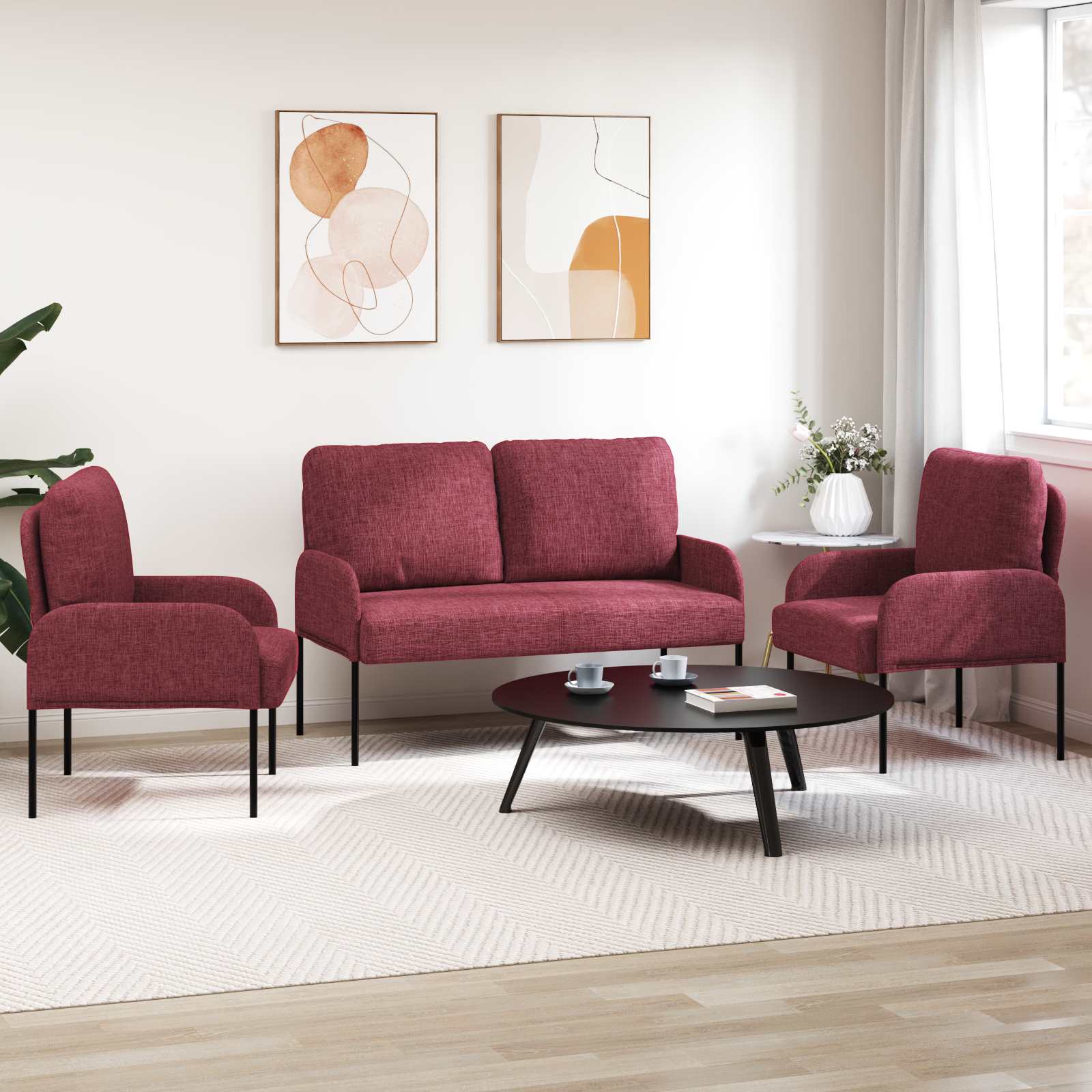 Σετ Καναπέ 3 pcs Κόκκινο 115 x 56 x 80 εκ Κόντρα πλακέ - Pakobazaar