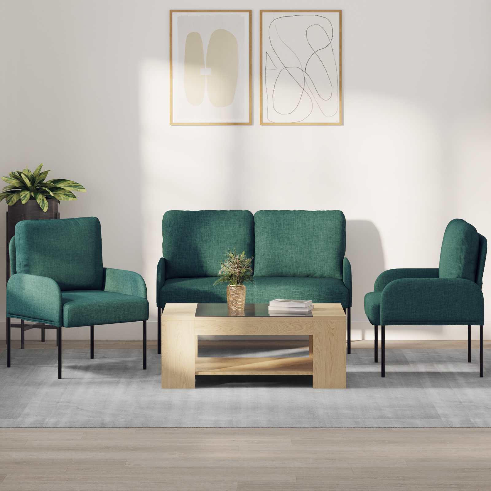 Σετ Καναπέ 3 pcs Σκούρο Πράσινο 115 x 56 x 80 εκ Κόντρα πλακέ - Pakobazaar