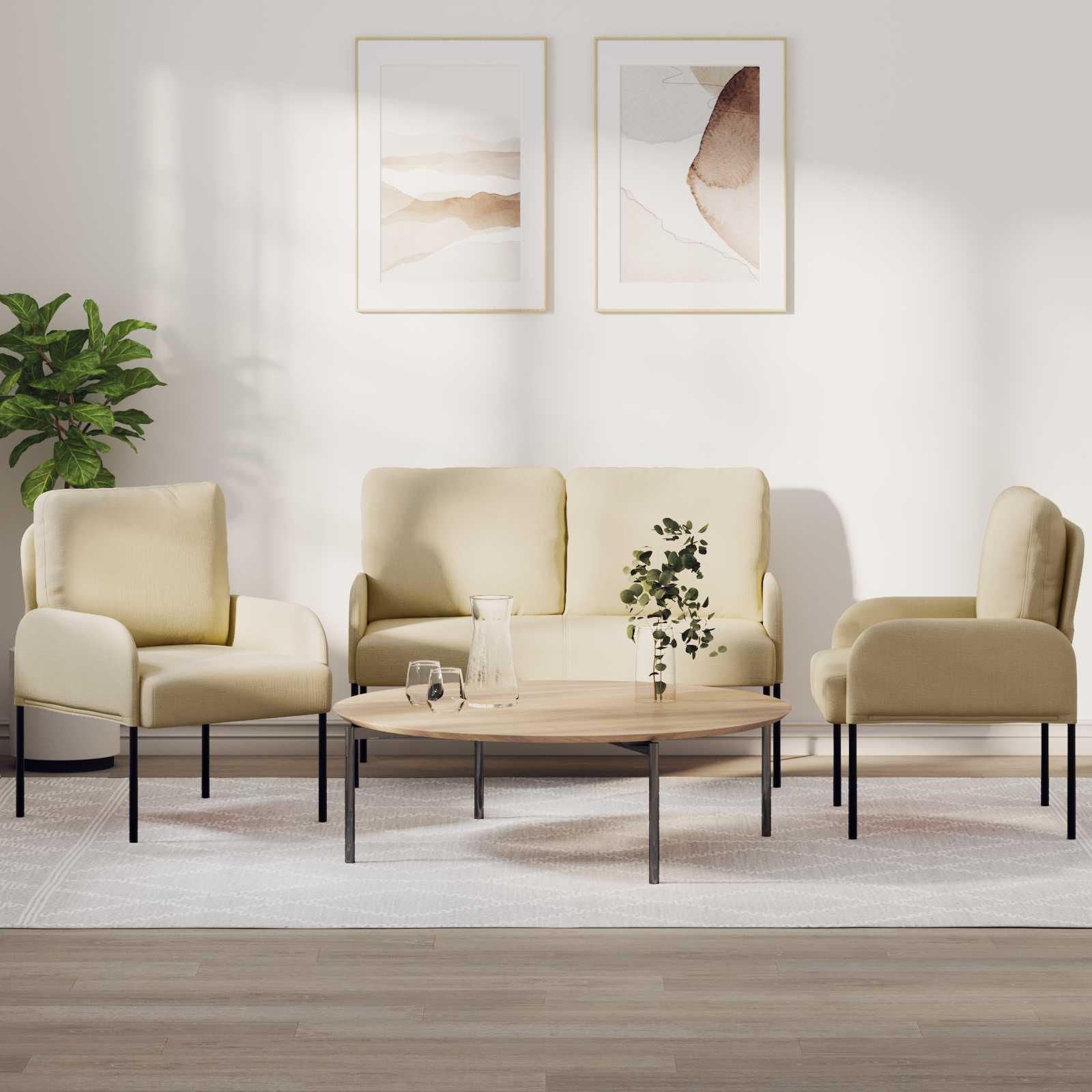 Σετ Καναπέ με μαξιλάρι 3 pcs Κρεμ 115 x 56 x 80 εκ Κόντρα πλακέ - Pakobazaar