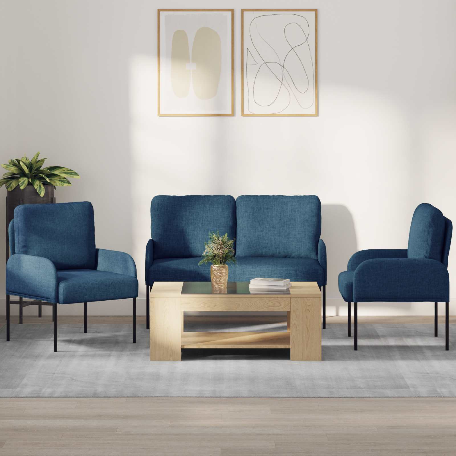 Σετ Καναπέ με μαξιλάρι 3 pcs Μπλε 115 x 56 x 80 εκ Κόντρα πλακέ - Pakobazaar