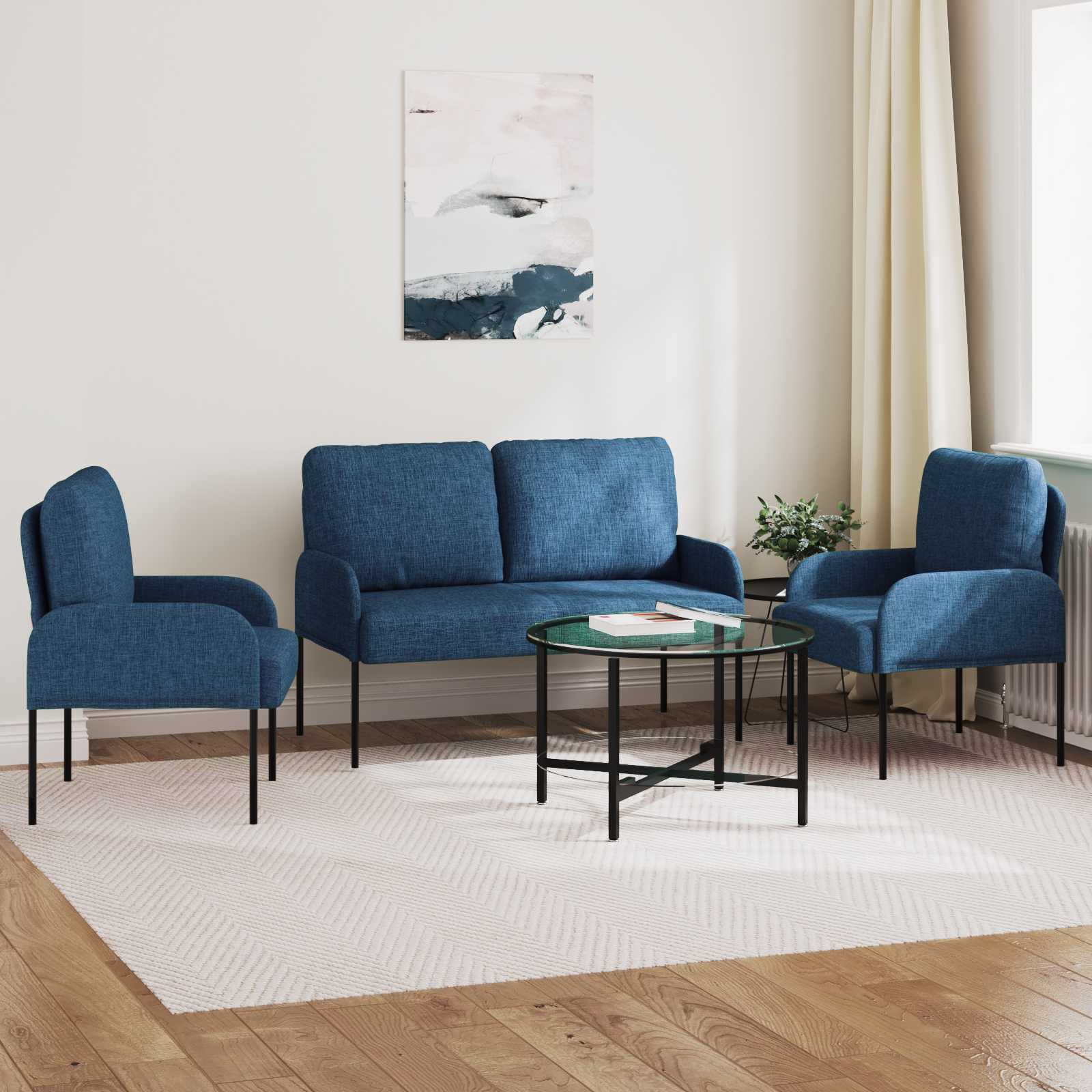 Σετ Καναπέ με μαξιλάρι 3 pcs Μπλε 115 x 56 x 80 εκ Κόντρα πλακέ - Pakobazaar