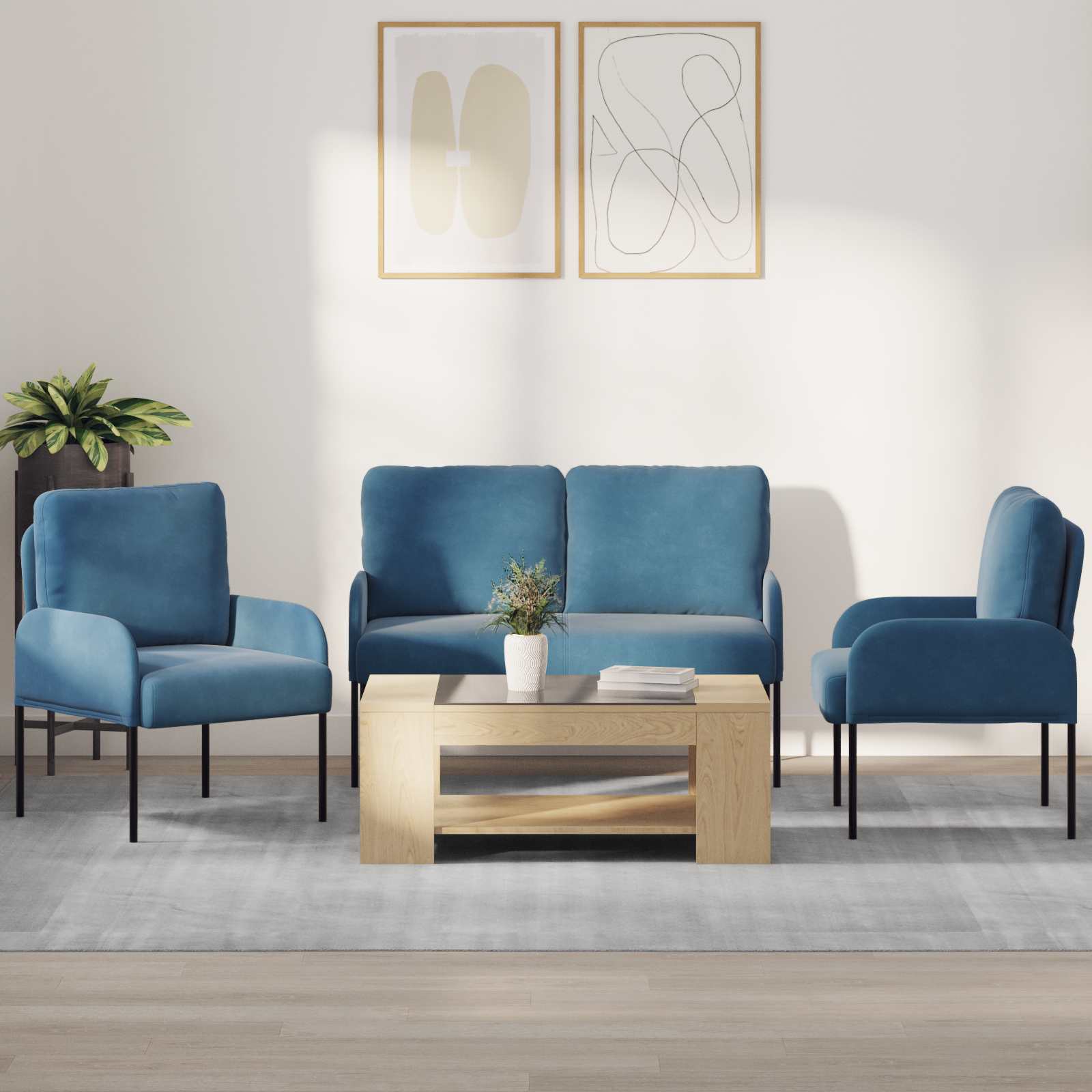 Σετ Καναπέ με μαξιλάρι 3 pcs Μπλε 115 x 56 x 80 εκ Κόντρα πλακέ - Pakobazaar