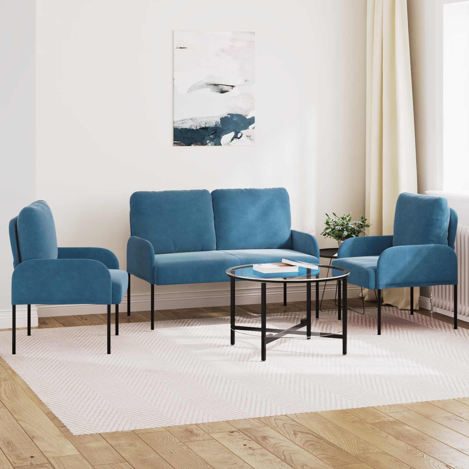 Σετ Καναπέ με μαξιλάρι 3 pcs Μπλε 115 x 56 x 80 εκ Κόντρα πλακέ - Pakobazaar