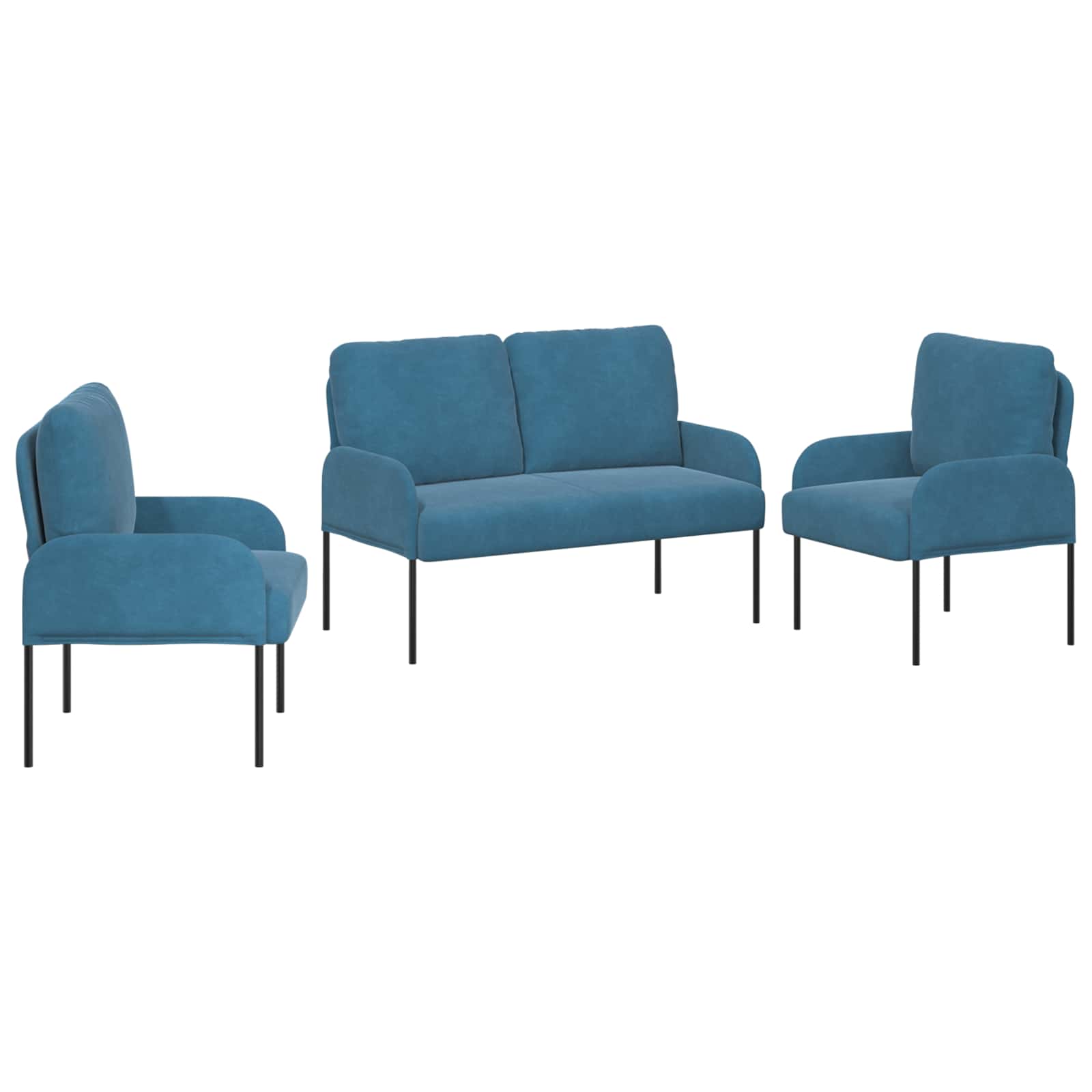 Σετ Καναπέ με μαξιλάρι 3 pcs Μπλε 115 x 56 x 80 εκ Κόντρα πλακέ - Pakobazaar