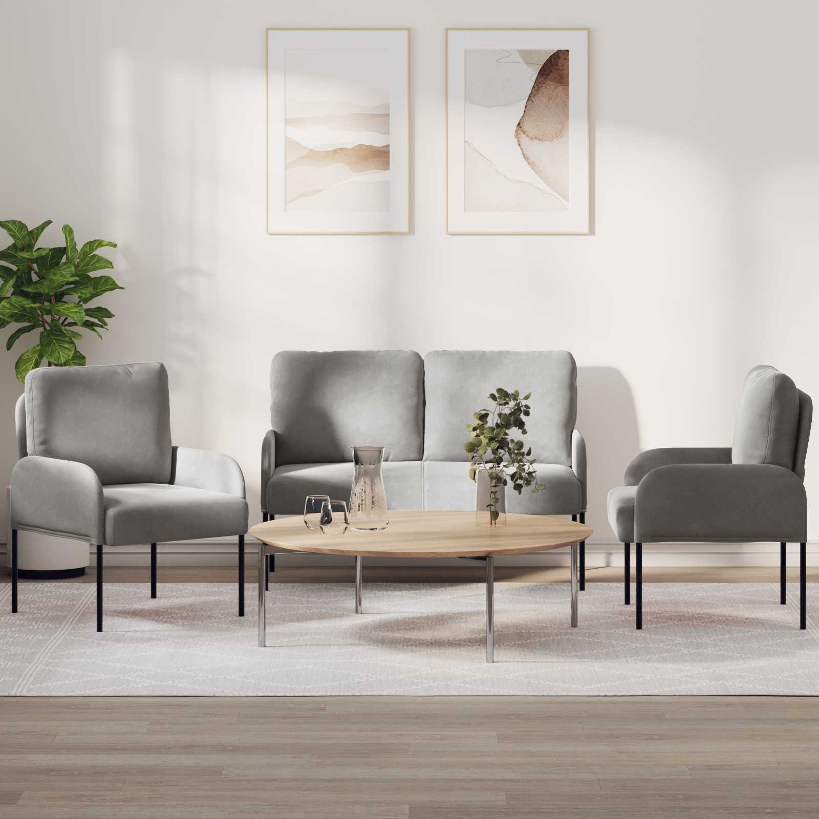 Σετ Καναπέ 3 pcs Ανοιχτό γκρι 115 x 56 x 80 εκ Κόντρα πλακέ - Pakobazaar