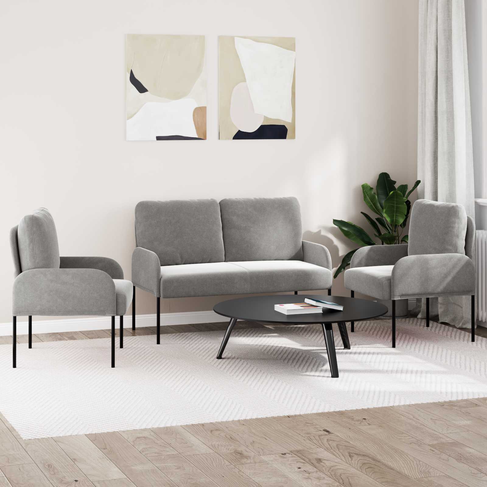 Σετ Καναπέ 3 pcs Ανοιχτό γκρι 115 x 56 x 80 εκ Κόντρα πλακέ - Pakobazaar